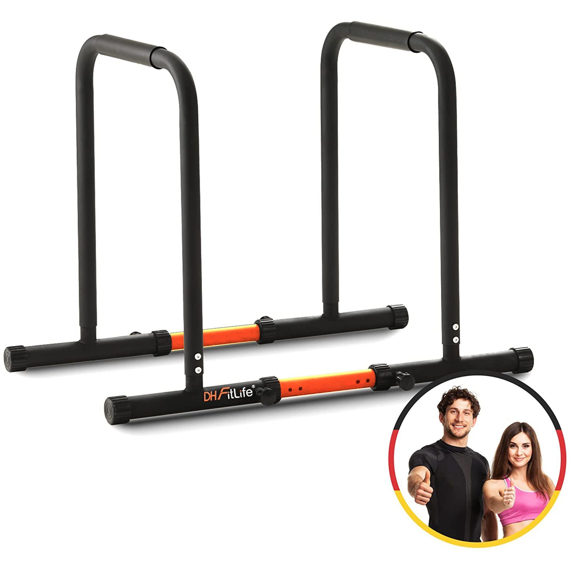 DH FitLife Liegestützgriffe Dip Barren Bars (Dip Station, Max. Belastung 500 KG, Kraftstation Fitnessgerät für Zuhause, Parallettes Calisthenics Training Equipment), Krafttraining 80-100 cm individuell verstellbar