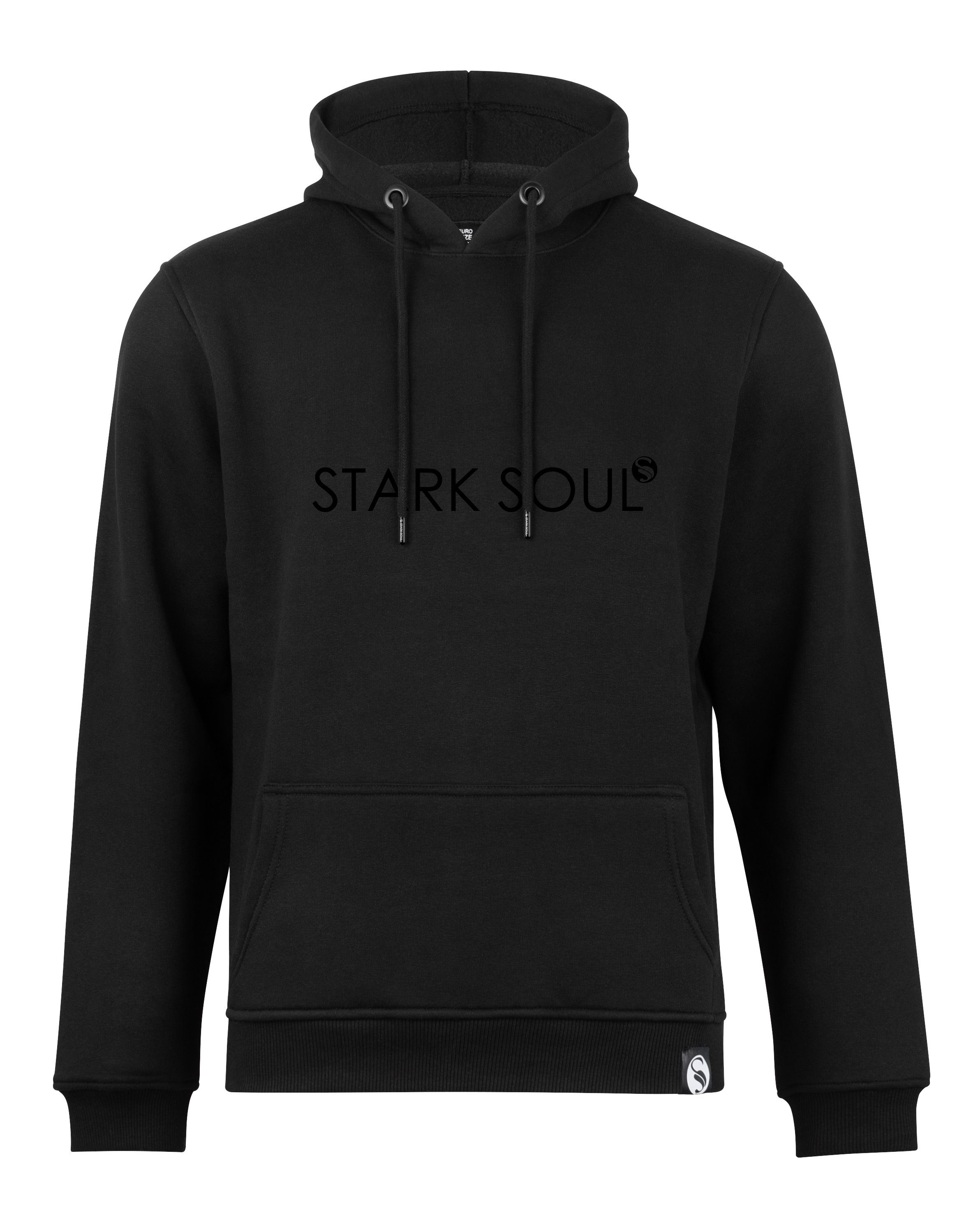 Stark Soul® Hoodie Hoodie mit - Ton-in-Ton-Print Schwarz Kängurutasche, angeraut Kapuzenpullover mit mit mit Markenprint innen - Kapuze