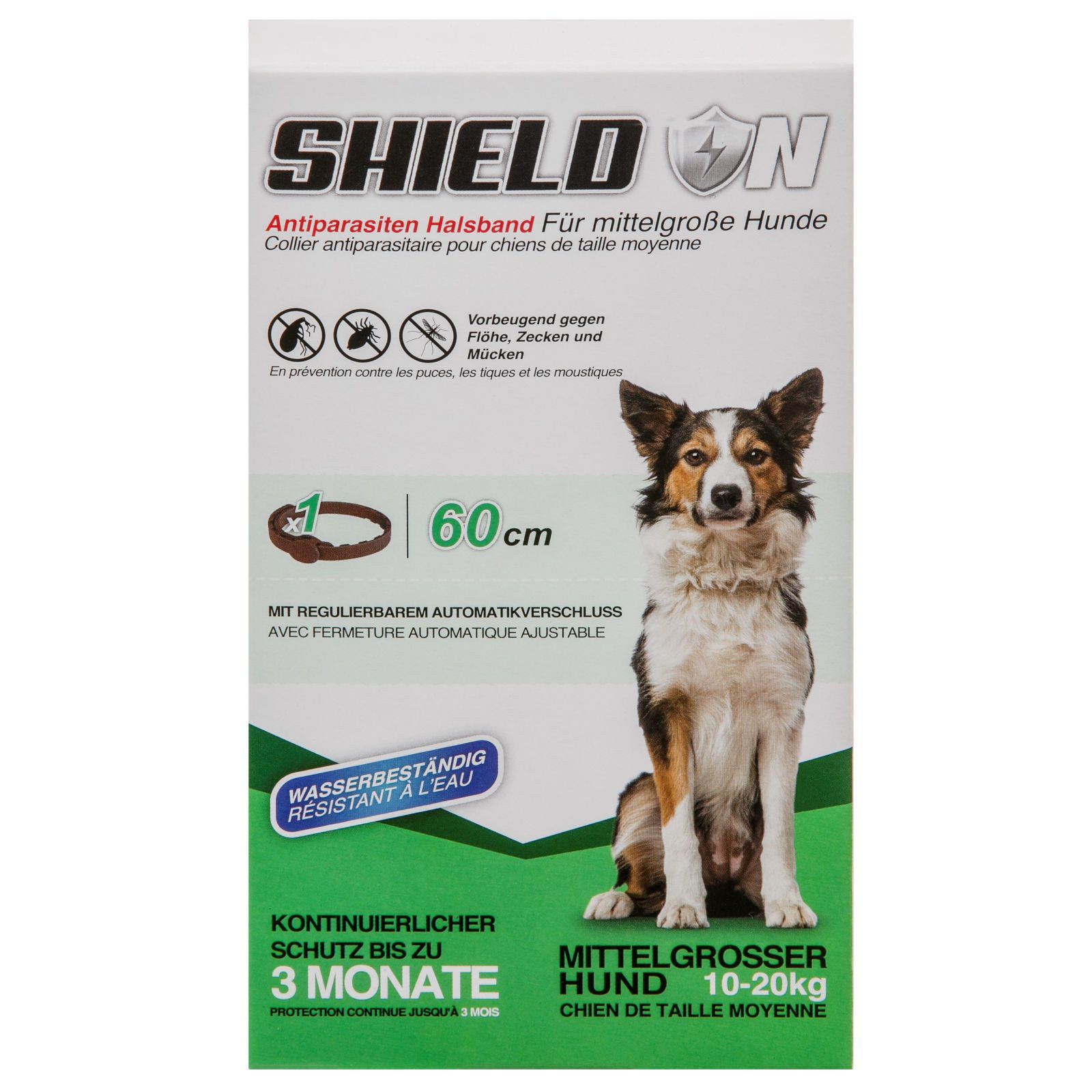Shield On Zeckenhalsband Antiparasitenhalsband für mittelgroße Hunde, 60 cm