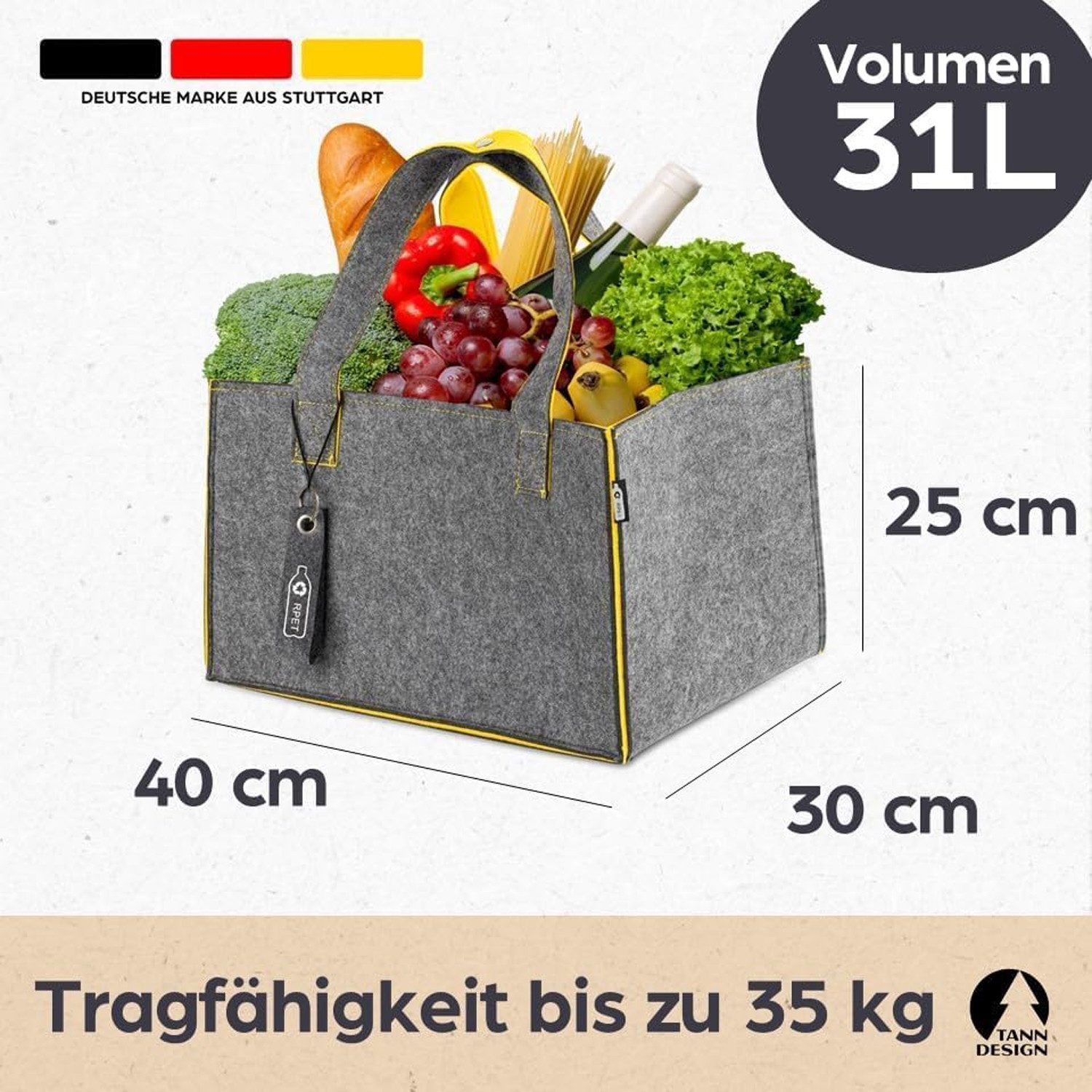 Tanndesign Einkaufskorb Einkaufs- & Kaminholzkorb Filz 31L, aus recycelten günstig online kaufen