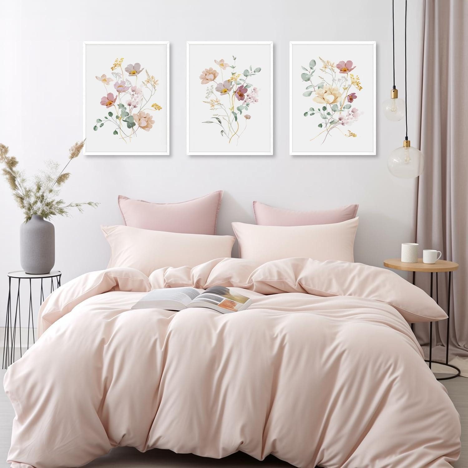 LuxusKollektion Leinwandbild Aquarell Blumen Leinwand Bilder Set Wohnzimmer Schlafzimmer Deko, (3 St) – Bild 3 von 5