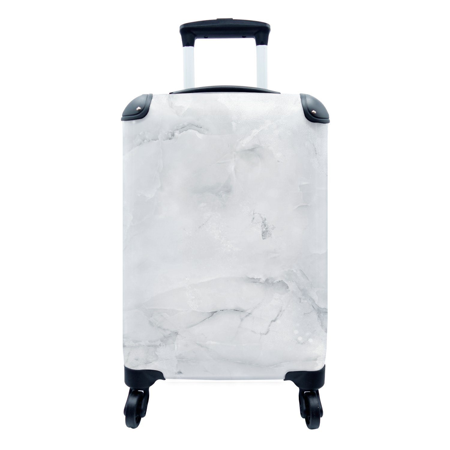 MuchoWow Handgepäckkoffer Marmor - Weiß - Grau, 4 Rollen, Reisetasche mit rollen, Handgepäck für Ferien, Trolley, Reisekoffer