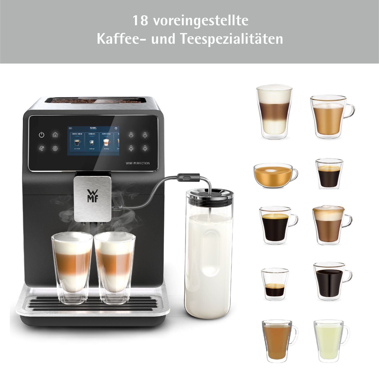 WMF Kaffeevollautomat Perfection 880L, 18 Getränkespezialitäten, Double Thermoblock, Edelstahl-Mahlwerk