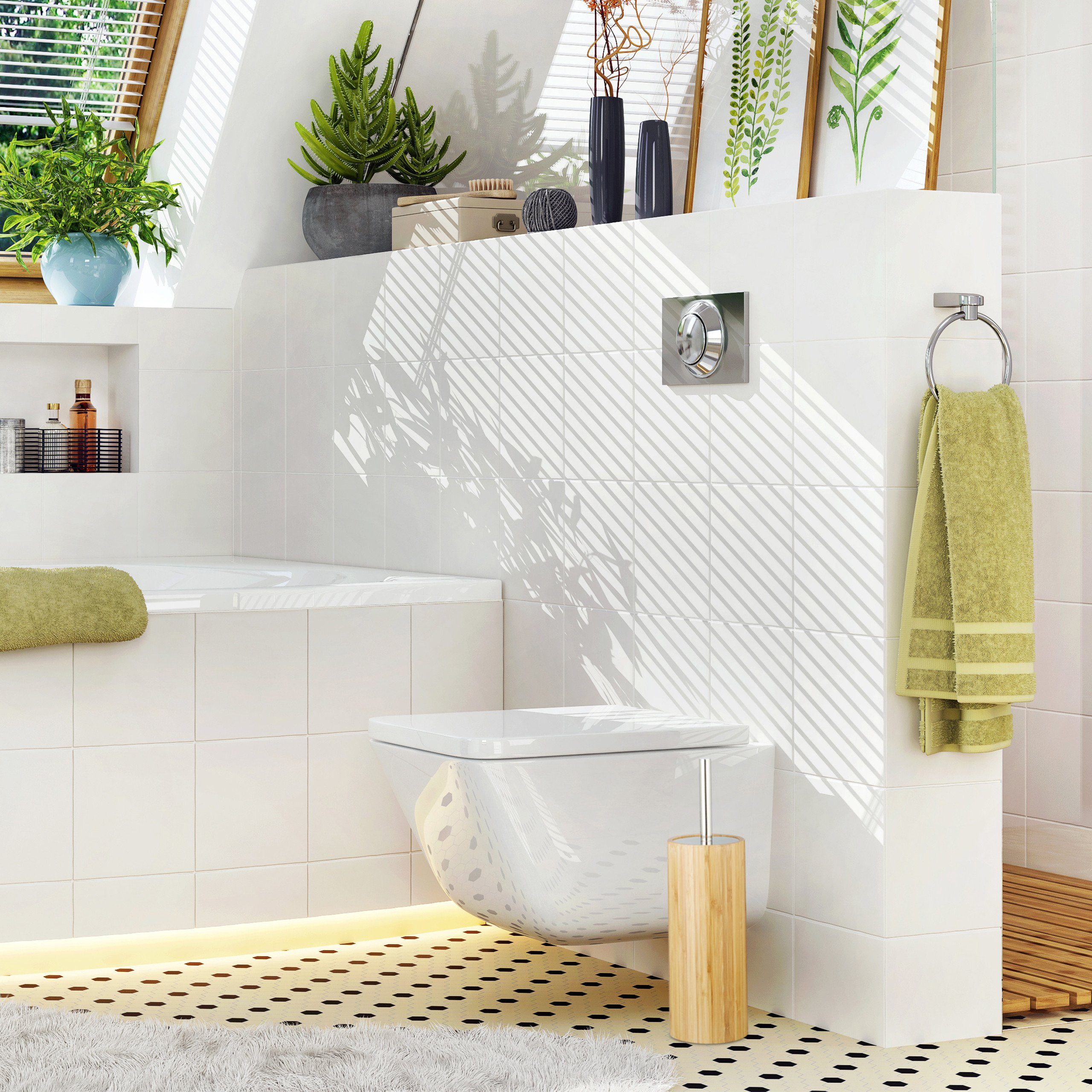 Bambus WC-Bürstenhalter relaxdays Badezimmer-Set