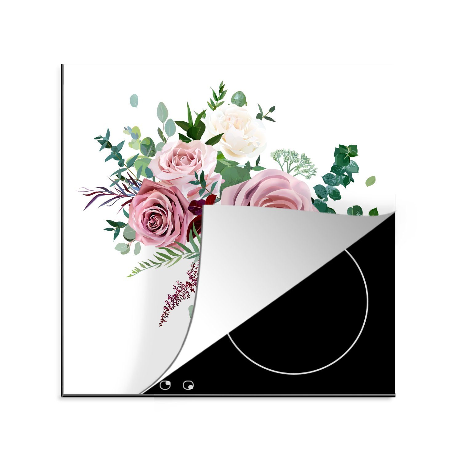 MuchoWow Herdblende-/Abdeckplatte Blumen - Rosen - Anemone, Vinyl, (1 tlg), 78x78 cm, Ceranfeldabdeckung, Arbeitsplatte für küche