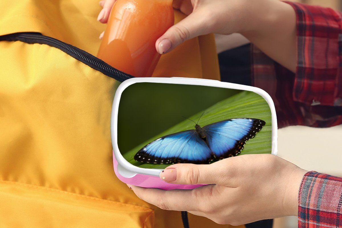 MuchoWow Lunchbox Morpho (2-tlg), auf Brotdose Schmetterling Brotbox rosa für Kunststoff, Blatt, Kinder, Kunststoff Mädchen, Erwachsene, Snackbox