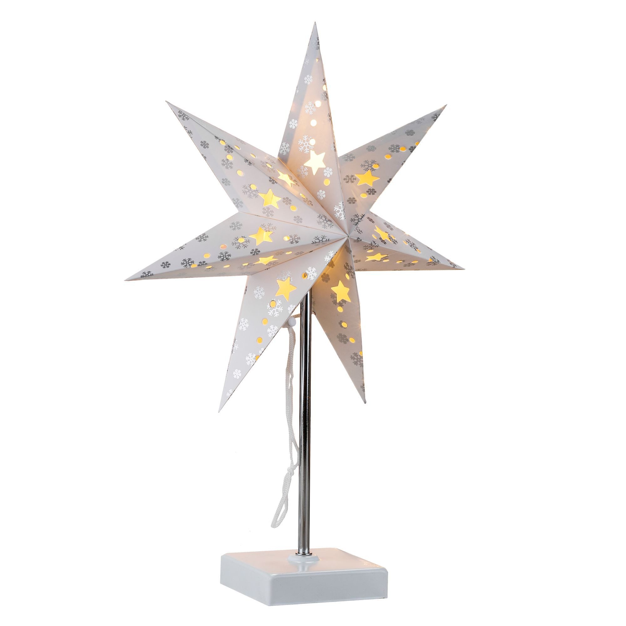 bonsport LED Stern Papierstern mit Schneeflocken und Standfuß