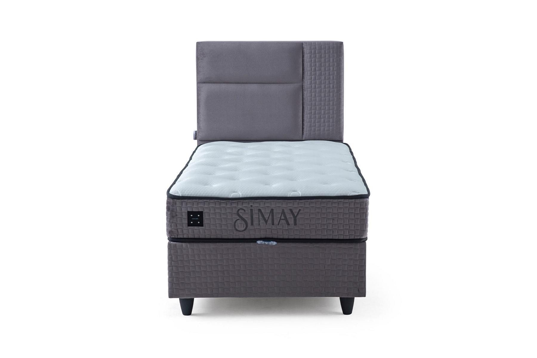 JVmoebel Einzelbett Graues Einzelbett mit Matratze für das Schlafzimmer (2-tlg., Bett mit Matratze), Made in Europa