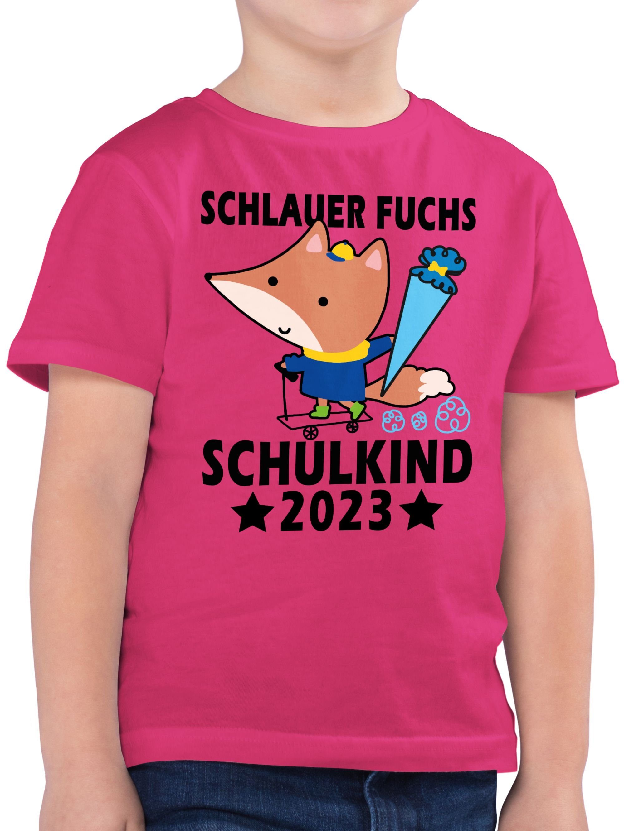 Shirtracer T-Shirt Schlauer Fuchs Schulkind 2023 - schwarz Einschulung Junge Schulanfang Geschenke 03 Fuchsia