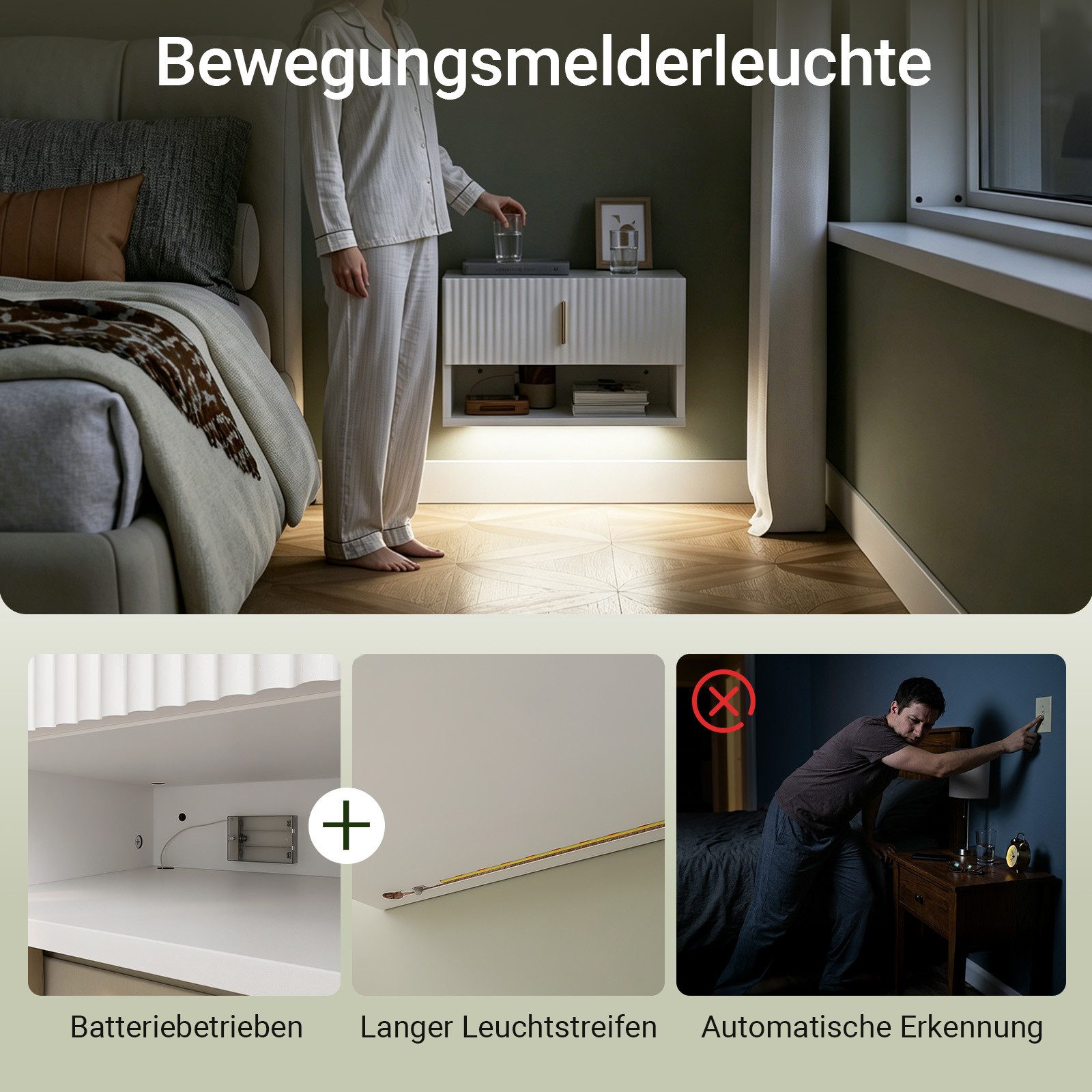 SoBuy Nachttisch FBT176/177, Schwebender Nachttisch mit LED-Sensorleuchte, Wandregal, Nachttisch mit Schublade und Goldgriff, Wandschrank – Bild 4 von 5