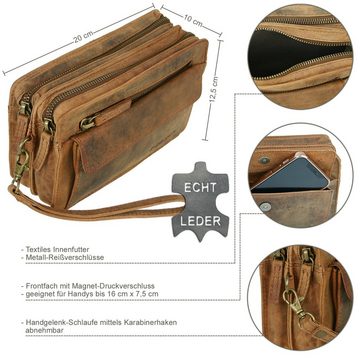 J JONES JENNIFER JONES Handgelenktasche - Herren Leder Handtasche Handgelenkschlaufe - Vintage Look, 20 x 12,5 x 10 cm