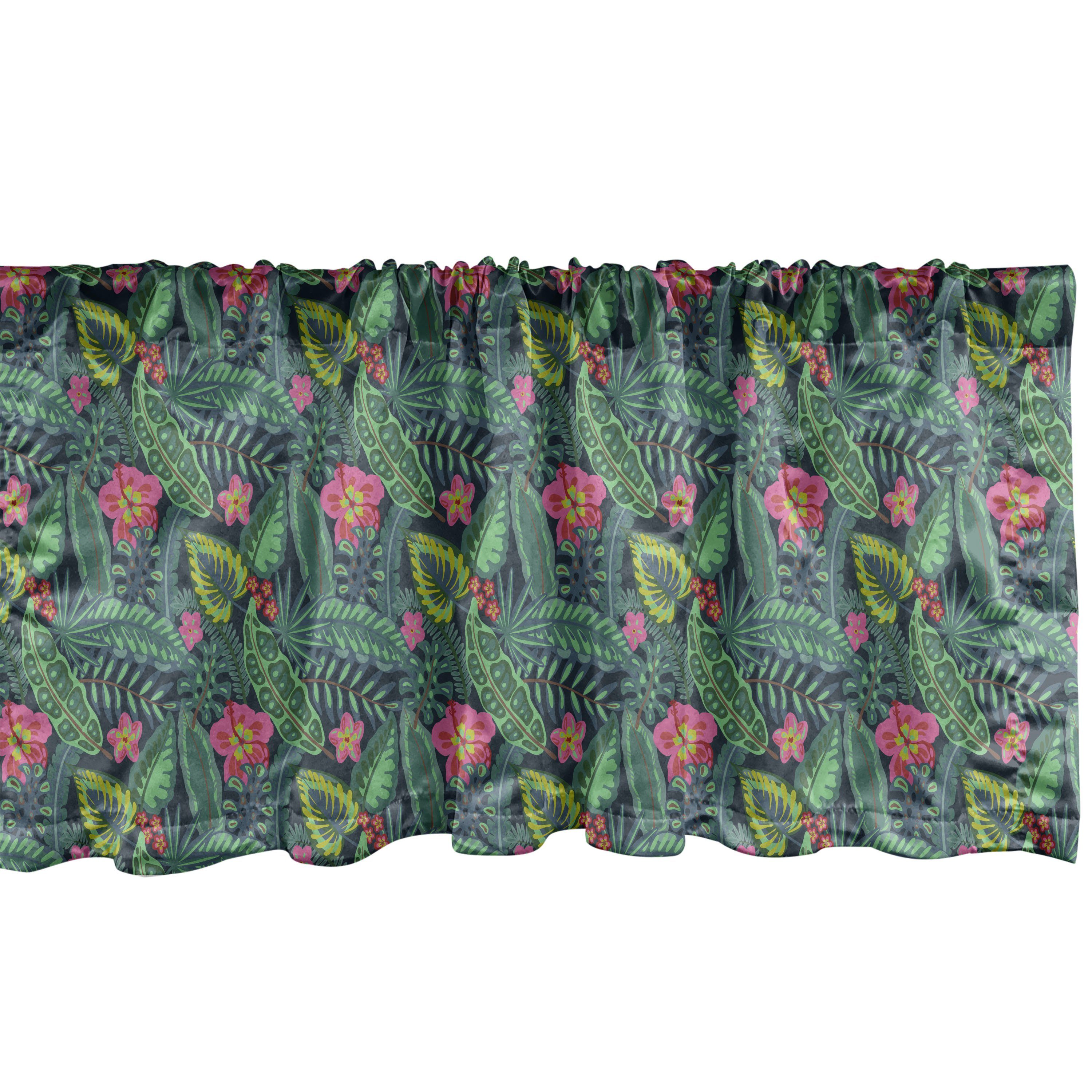 Scheibengardine Vorhang Volant für Küche Schlafzimmer Dekor mit Stangentasche, Abakuhaus, Microfaser, Laub Palm Blätter und Blumen