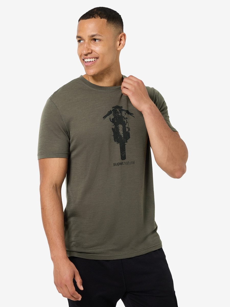 SUPER.NATURAL Funktionsshirt für Herren, Merino M SCRAMBLER TEE mit Motorrad-Motiv, atmungsaktiv