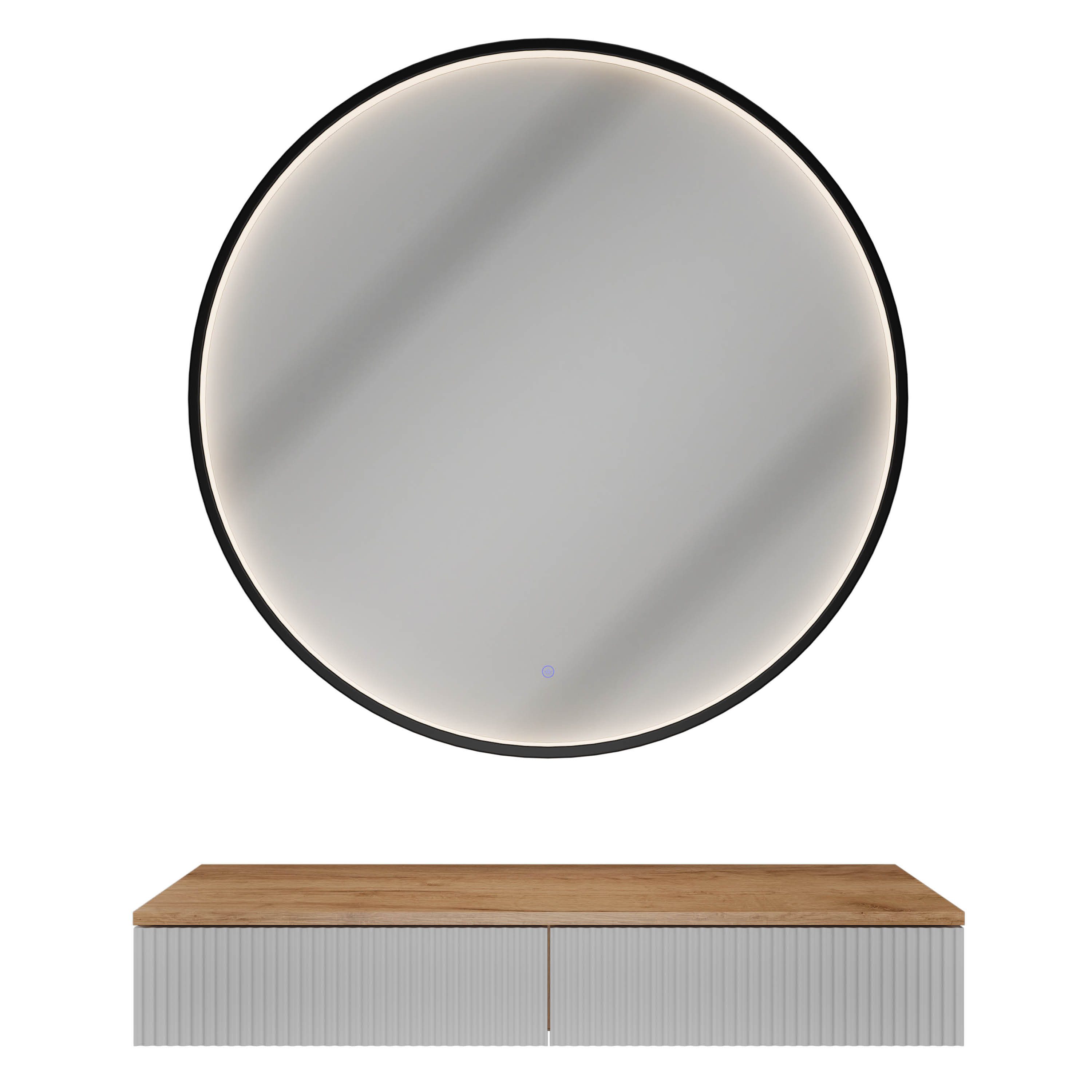 Planetmöbel Konsolentisch AMYRA Flurtisch 100 cm, VELUNA Spiegel mit Beleuchtung 60 - 100 cm (Konsolentisch 100 cm, 2-St., inkl. Spiegel mit Beleuchtung rund 100x100 cm), Wandkonsole & Wandspiegel Flur Set