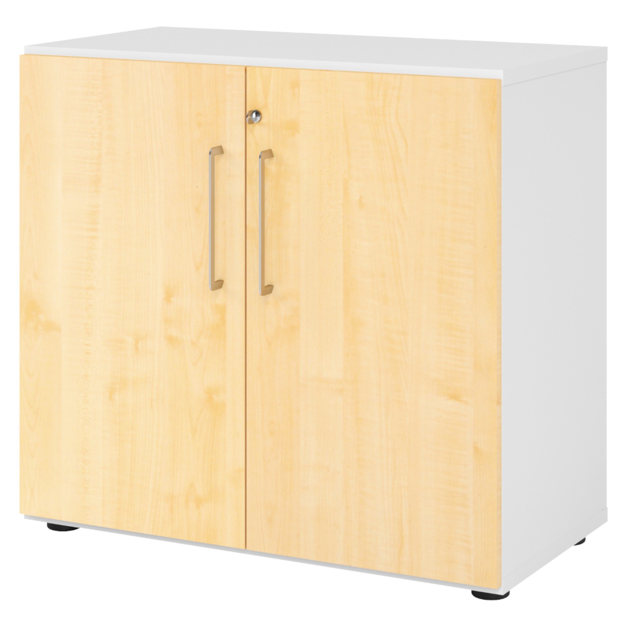 bümö Aktenschrank smart Büroschrank - 2 Ordnerhöhen Dekor: Weiß/Ahorn