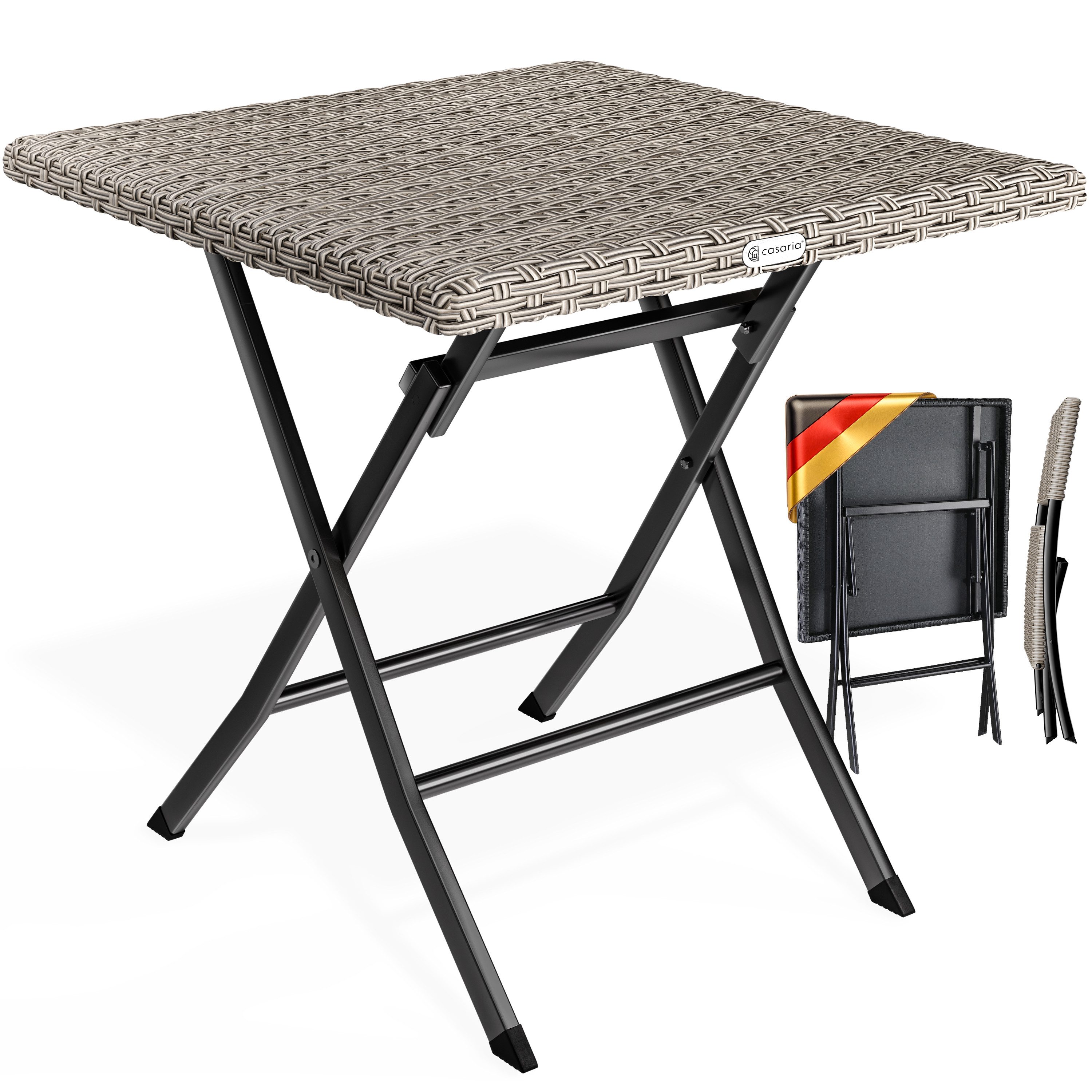 Casaria Gartentisch, Polyrattan 65x65cm Platzsparend Klappbar Tragbar 60kg Belastbarkeit