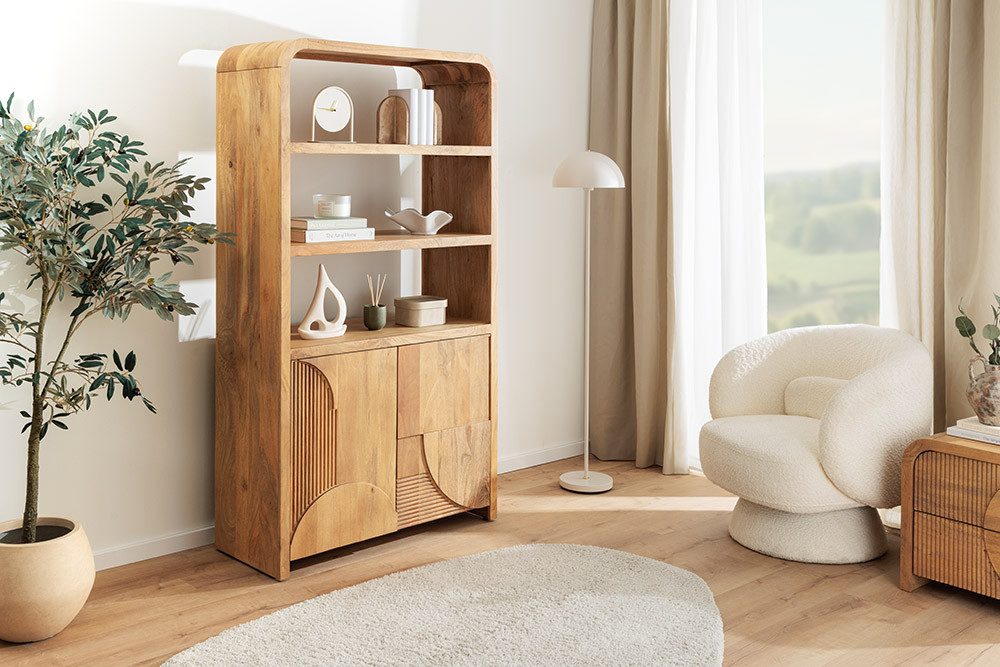 riess-ambiente Regal ART DECO 175cm beige/cream finish - Mangoholz, abgerundet, 3D-Front, Einzelartikel 1-tlg., Ablage mit Fächern - ideal für Wohn- und Schlafzimmer oder Flur