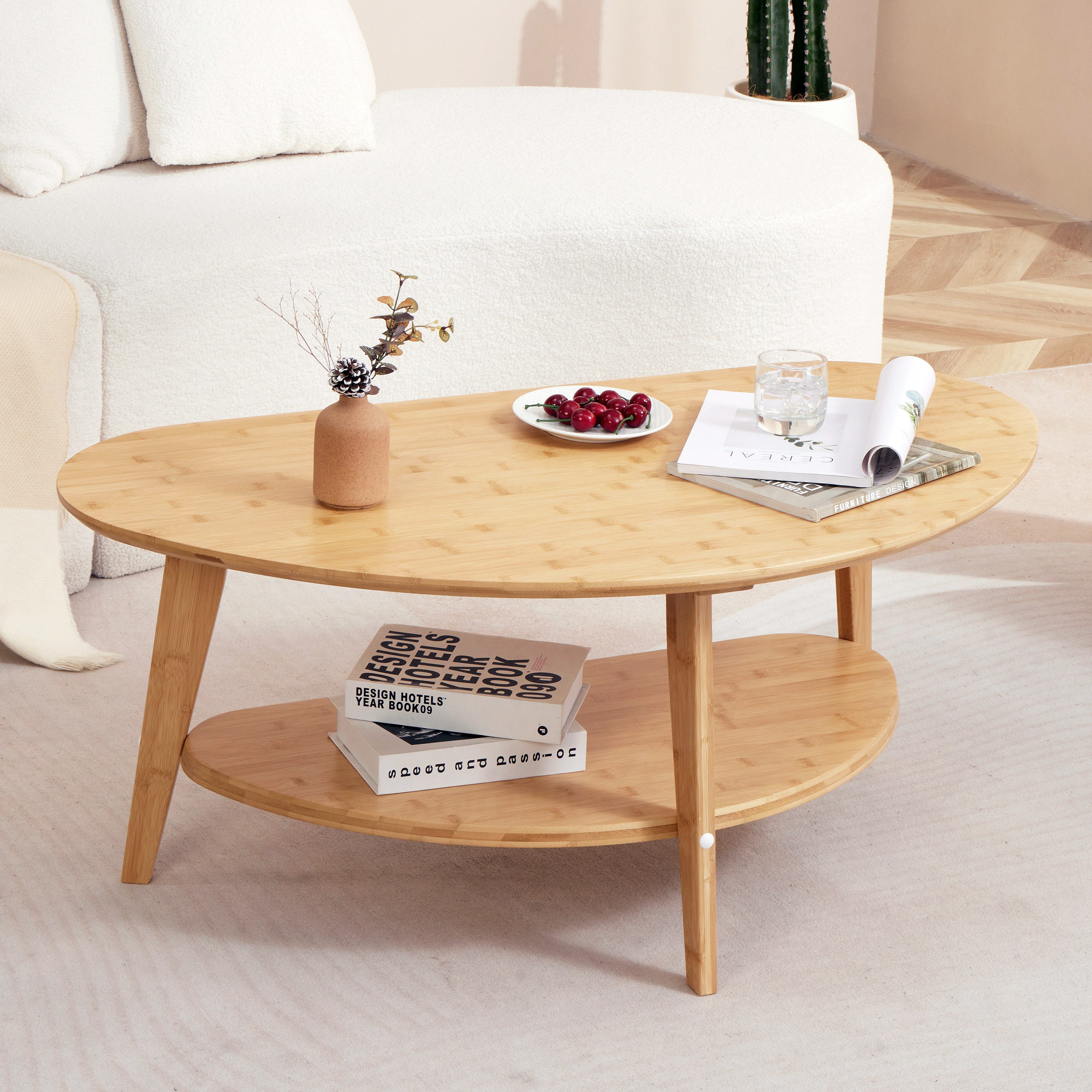 needs&wants® Couchtisch 100% Bambus oval halbrund, Sofatisch Wohnzimmertisc günstig online kaufen