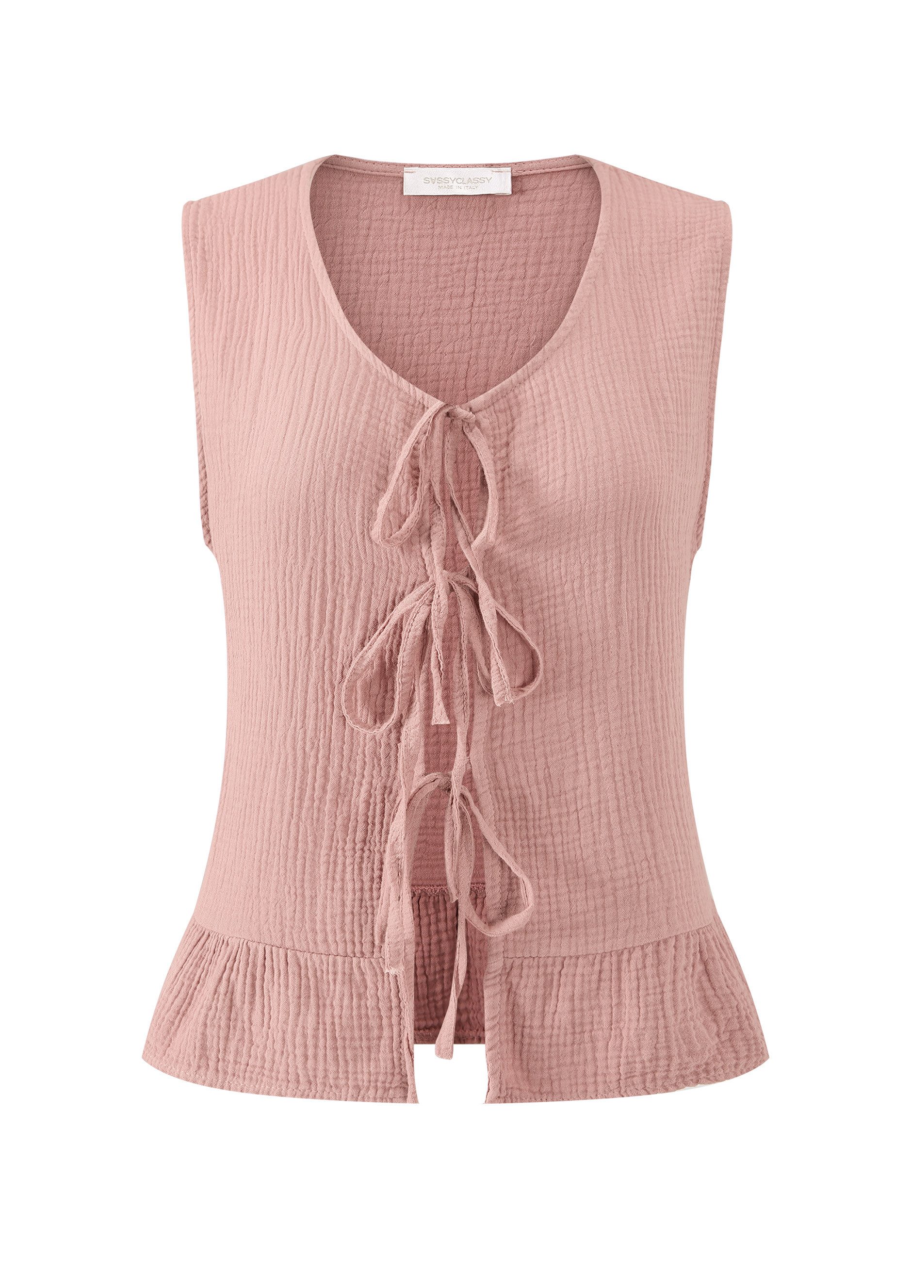 SASSYCLASSY T-Shirt Leichtes Musselin Top Damen mit Schleifen Luftiges Top günstig online kaufen