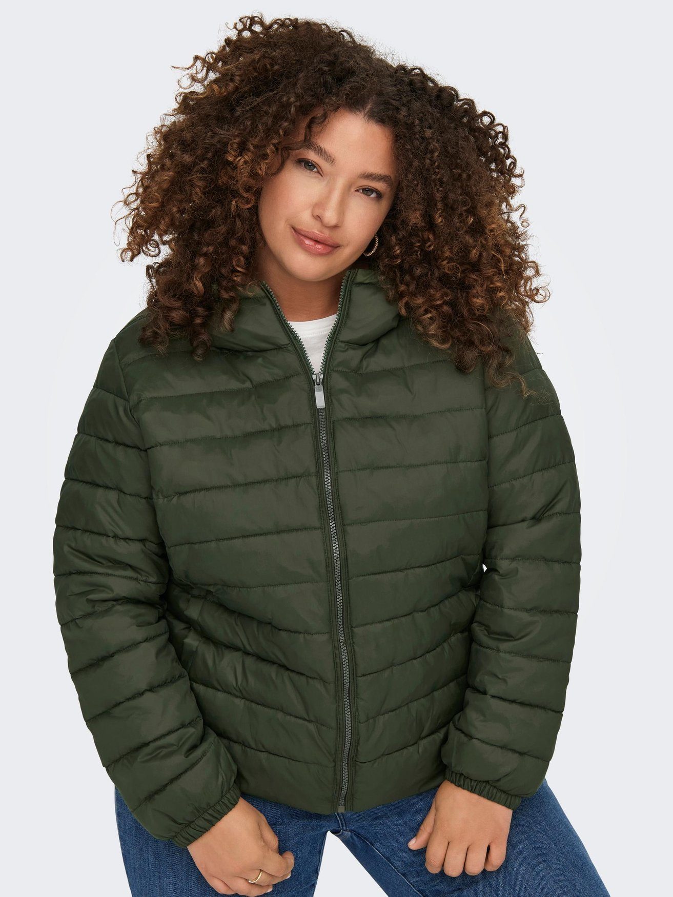 Size in CARMAKOMA Stepp Puffer Blouson Übergangsjacke Wattierte 4205 (1-St) ONLY Übergrößen Dunkelgrün Plus