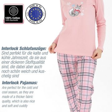 LOREZA Schlafanzug Schlafanzug Pyjama langarm- Interlock - Rosa (Set, 2 tlg)