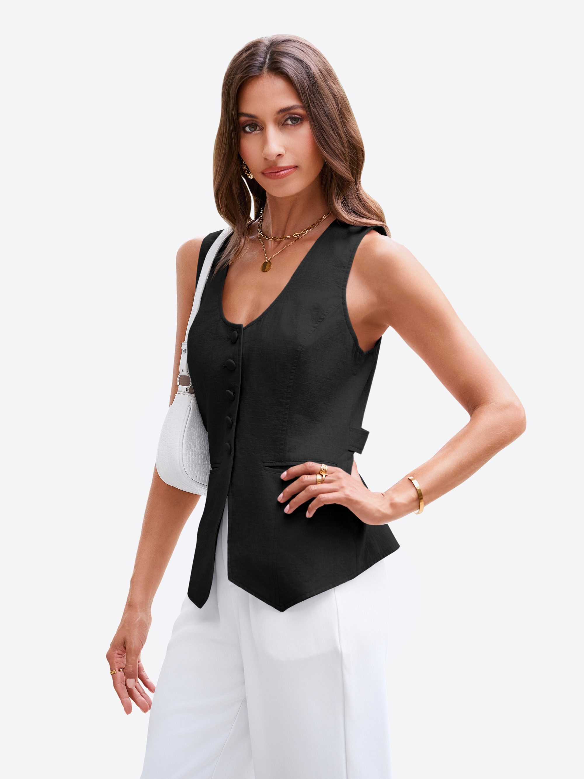 Imily Bela Anzugweste Damen Blazer-Weste mit Reverskragen (Packung, 1-tlg., 1per-Pack) mit Knöpfen – Bild 4 von 5