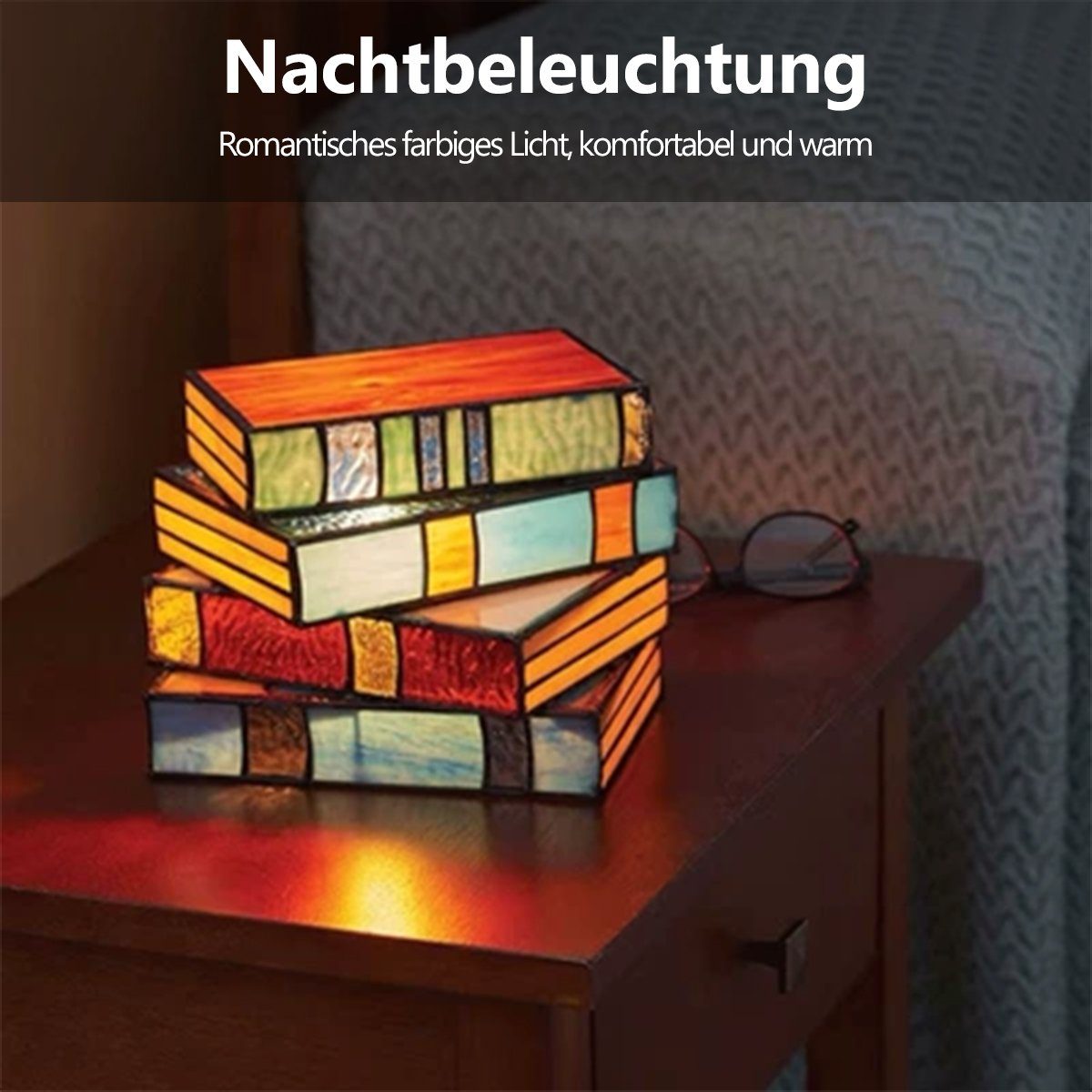 DOPWii USB-Ladung Glasmalerei Harz Lampe, Buch Handwerk Nachtlicht