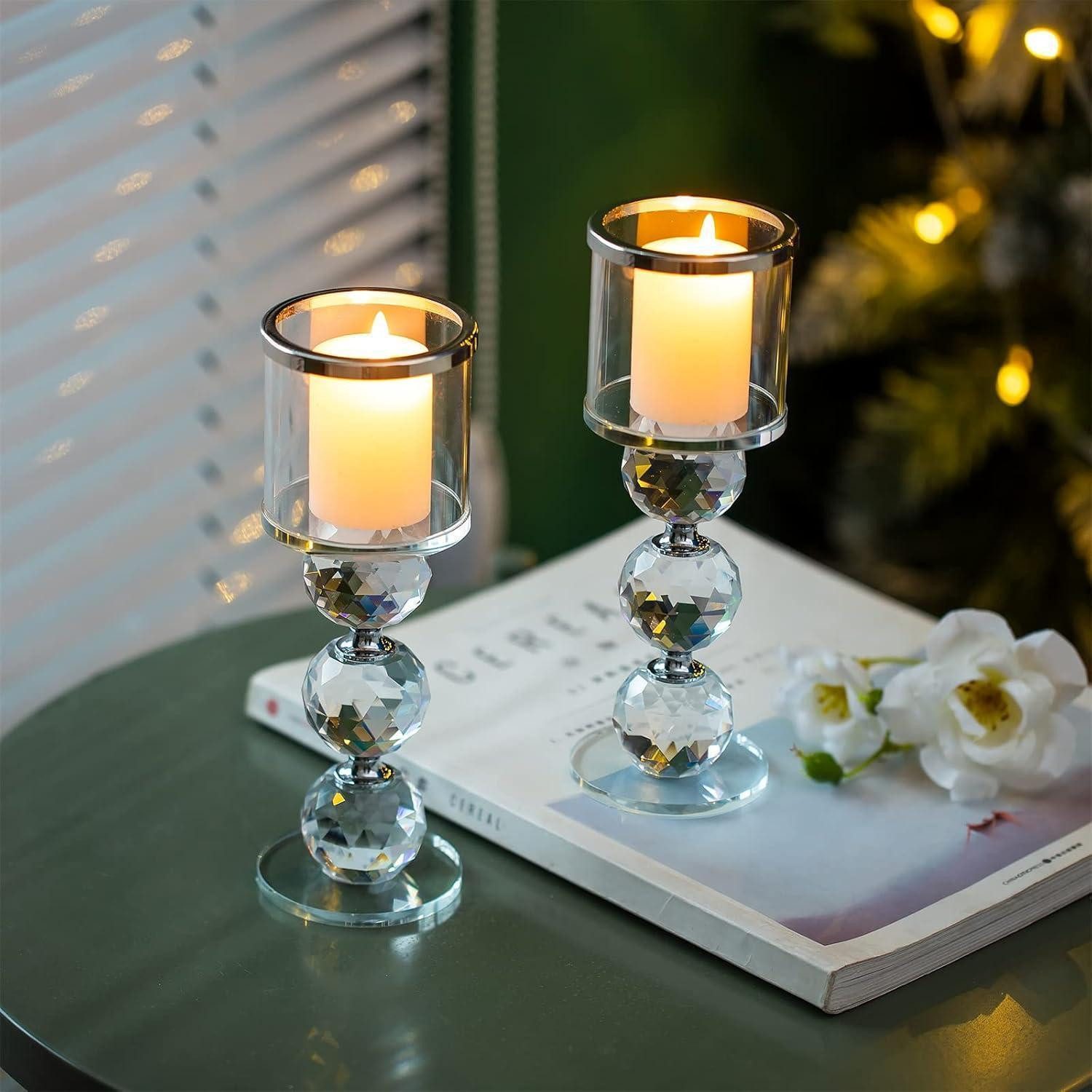 LuxusKollektion Kerzenleuchter Kristall Kerzenständer Set 2 Stück Stumpenkerzen Teelichthalter Silber