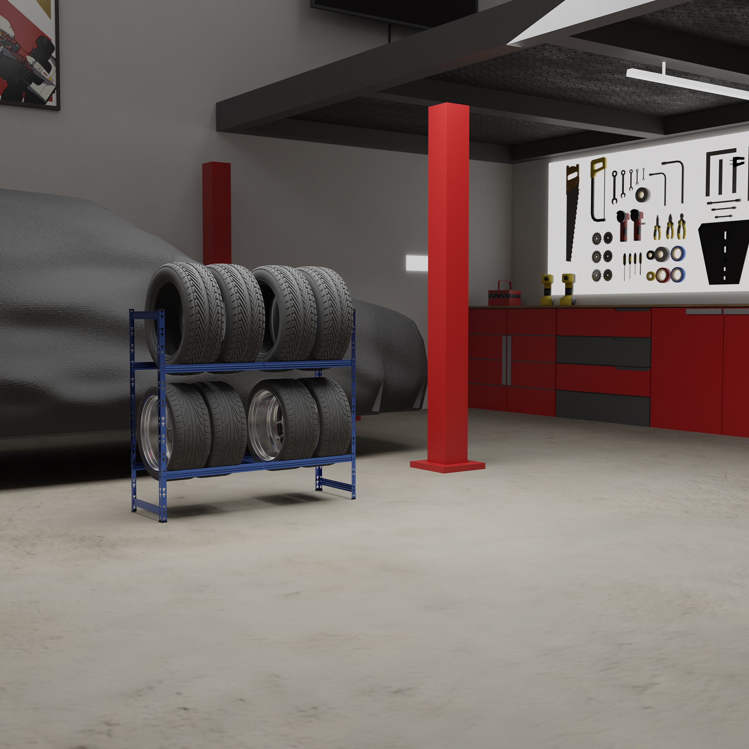 relaxdays Schwerlastregal Reifenregal für 8 Reifen, 1-tlg., blau günstig online kaufen