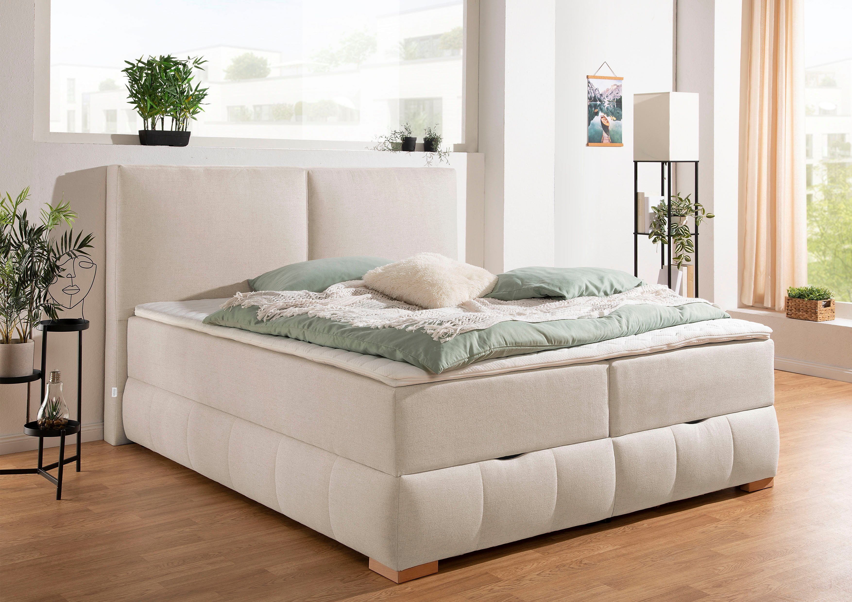 OTTO home Boxbett Wehma mit Kopfteil inkl. Bettkasten, in H2, H3 & H4 wählbar, inklusive Topper