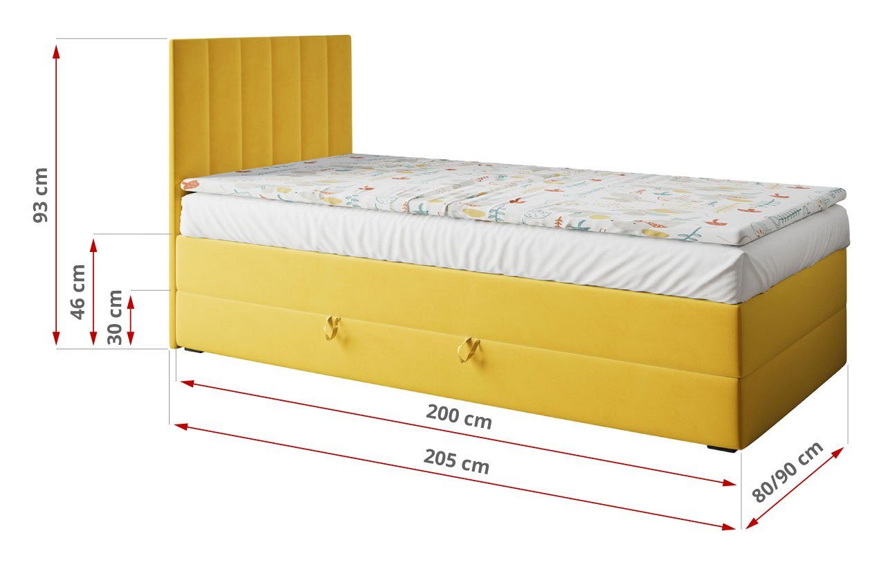 90x200 - LAURA Kinderbett Polsterbetten Gelb MÖBEL Kinderzimmer für und 1, MKS Jugendzimmer