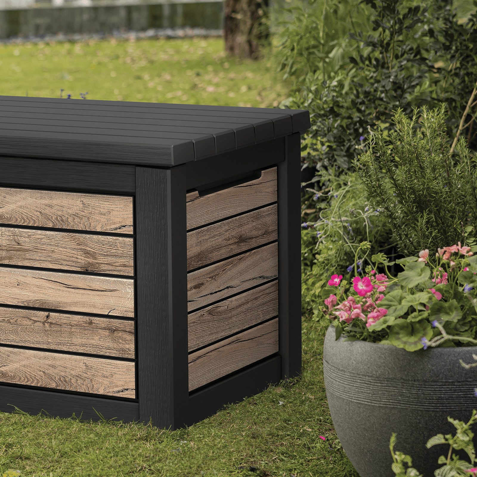 Keter Gartenbox "NORTHWOOD" 623L 157x72x69cm Deckel bis 270kg belastbar, abschließbar