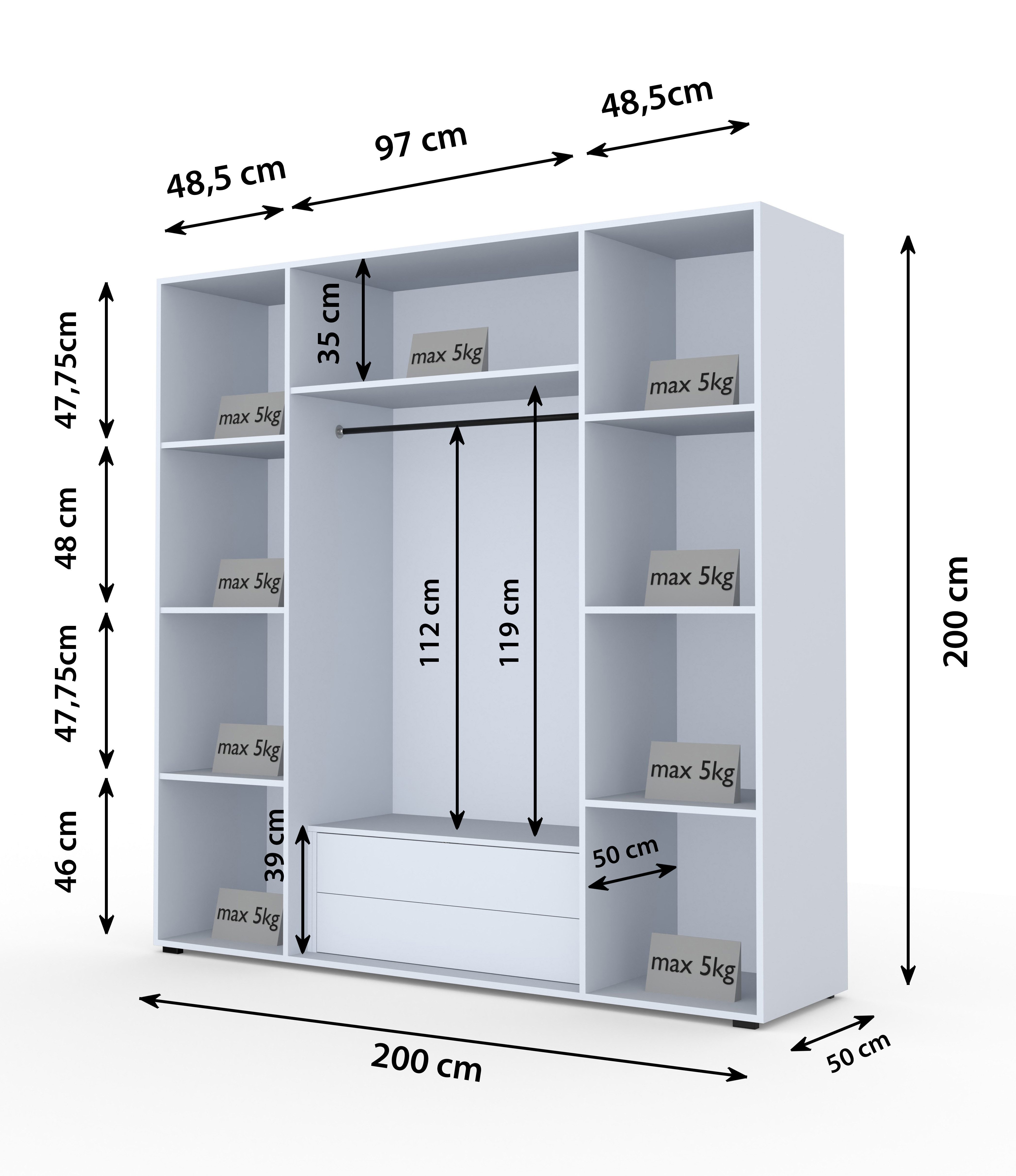 Compleo Drehtürenschrank mit LED-Beleuchtung,Glasfronten, Perfekt Garderobe mit 2 Schubladen