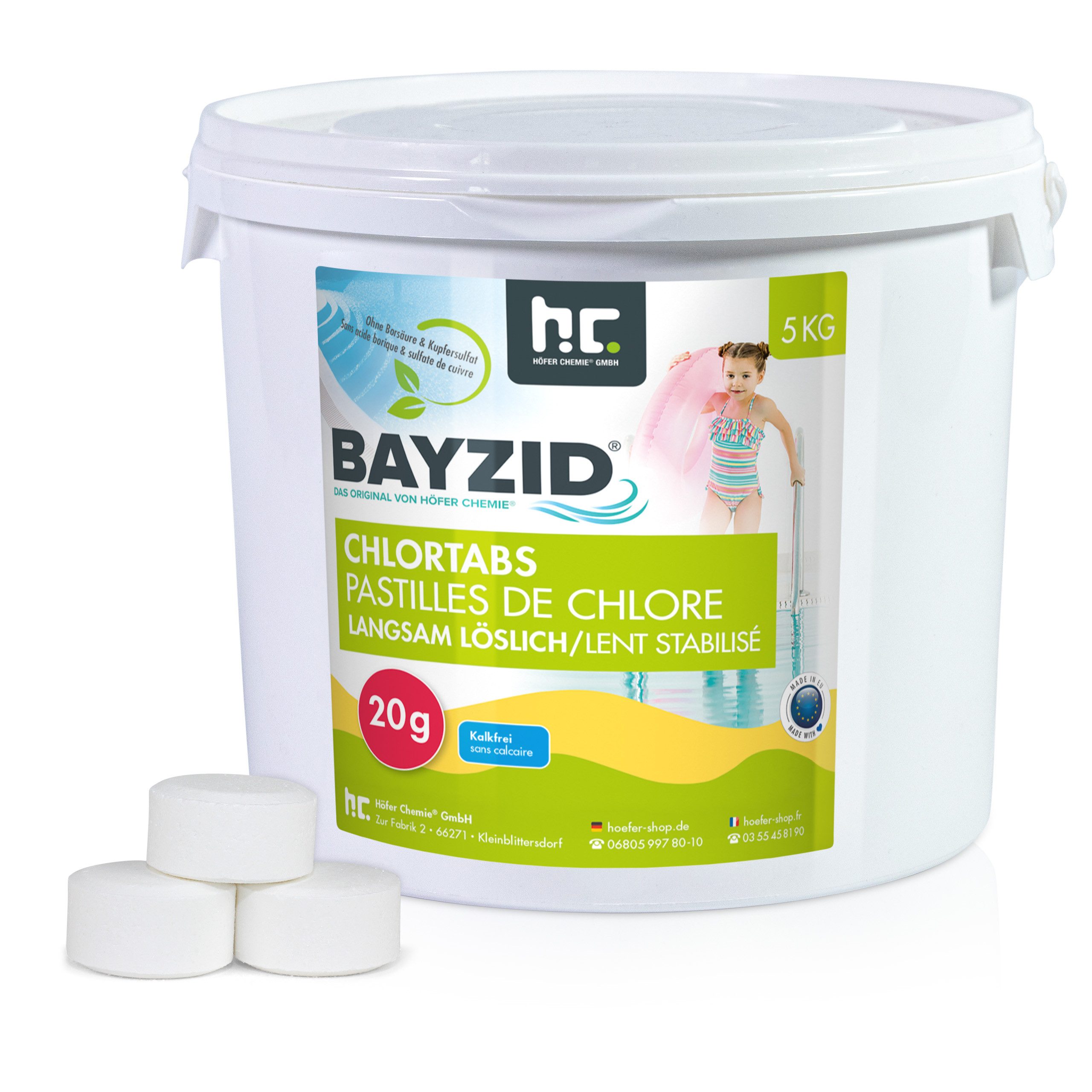 Höfer Chemie GmbH Chlortabletten 5 kg BAYZID® Chlortabs 20g langsam löslich, Langzeit-Desinfektion für hygienisches Poolwasser