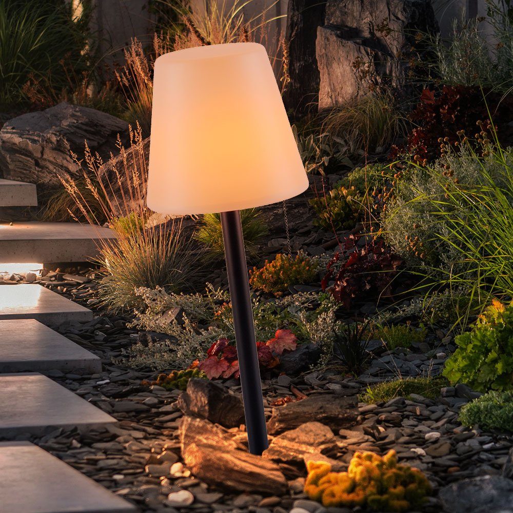 etc-shop LED Außen-Tischleuchte, LED-Leuchtmittel fest Garten LED Flammeneffekt schwarz Tischlampe Warmweiß, Steckleuchte verbaut, IP44 dimmbar