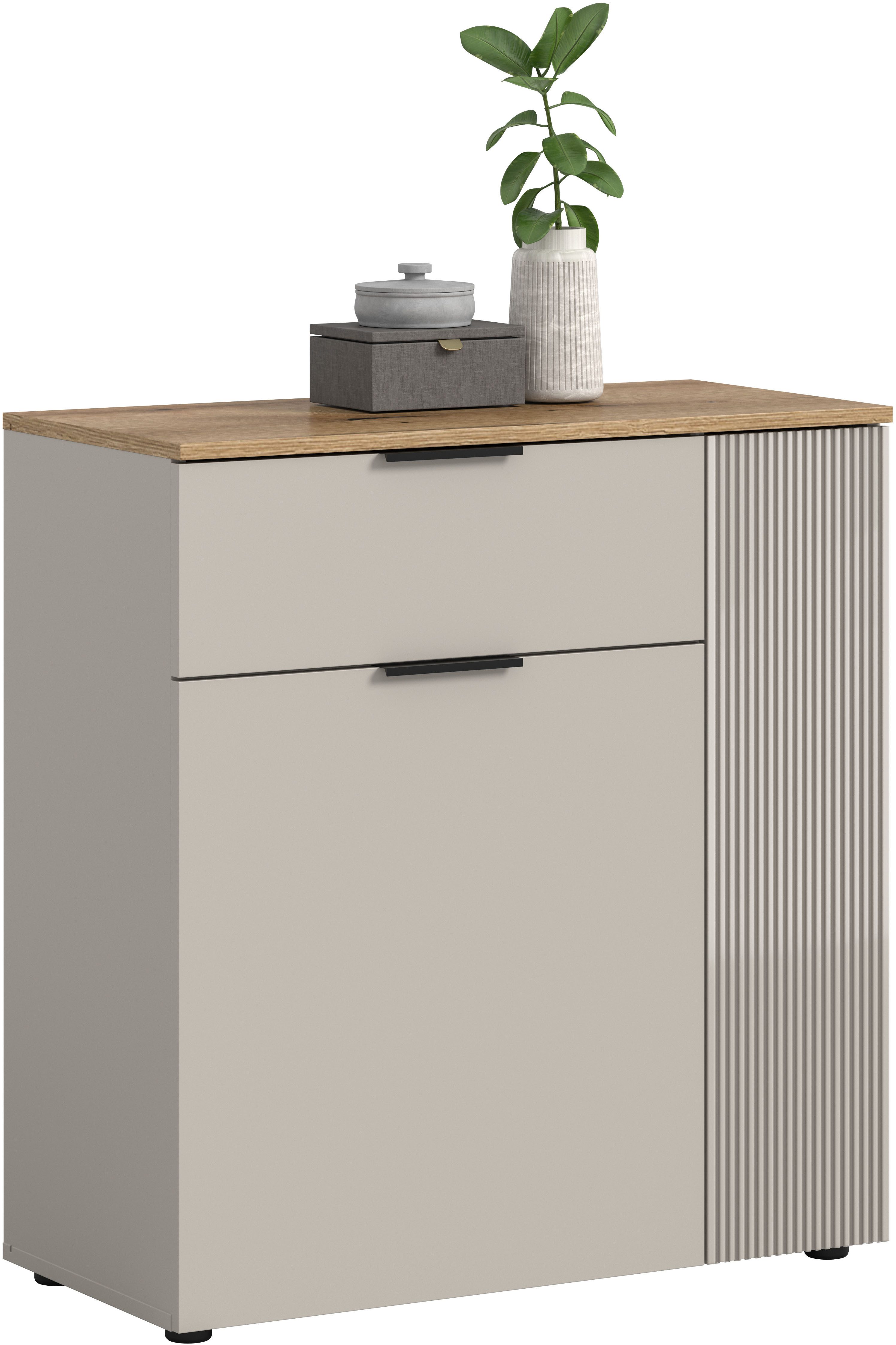 Home affaire Kommode EDIL, Breite 80 cm, 2 Türen, 1 Schubkasten, 1 Einlegeboden, 3 Fächer (moderne Farbkombination, Platz für ca. 10 Paar Schuhe), Garderobenschrank, Schuhschrank, Schuhkommode, Sideboard, Anrichte
