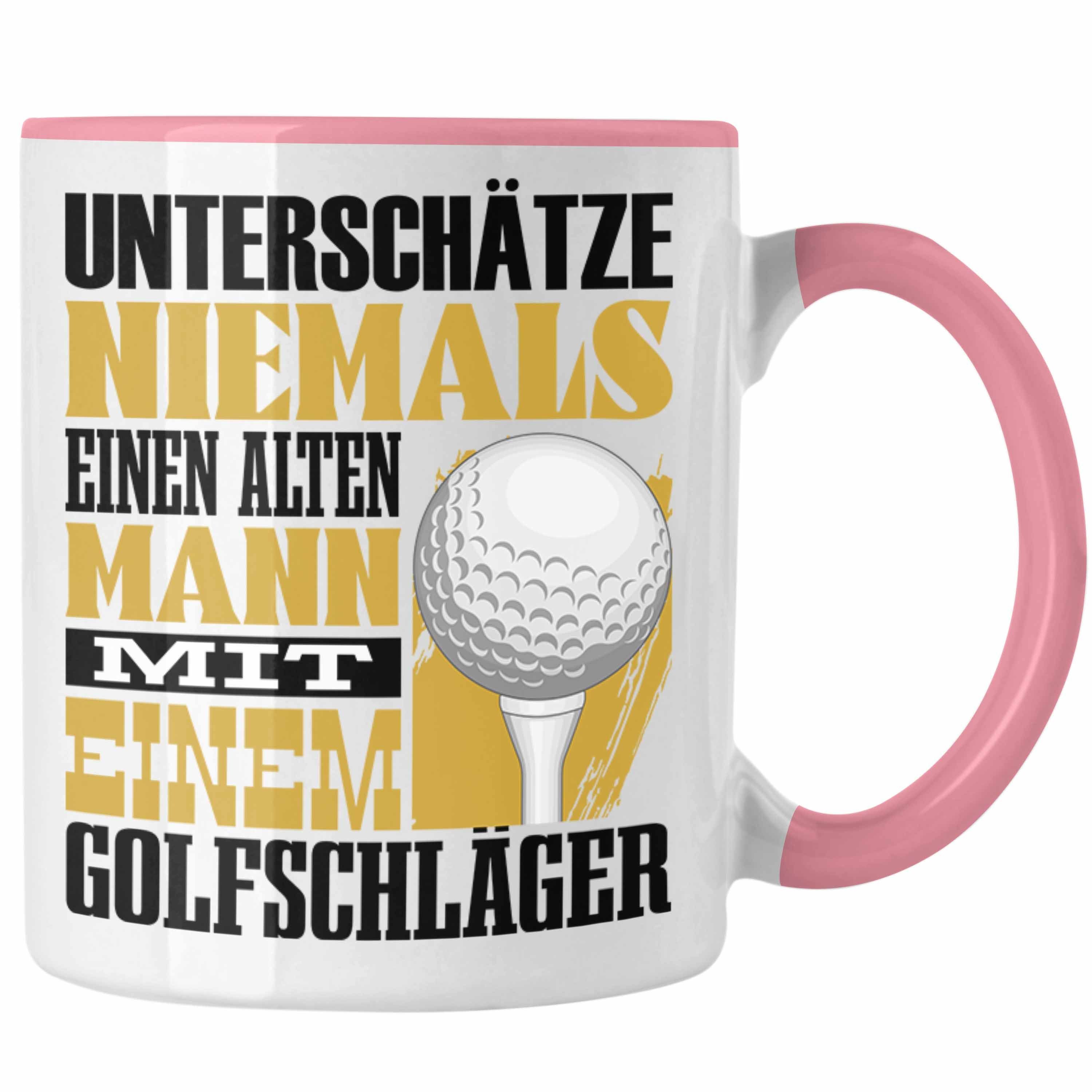 Trendation Tasse Golfer Tasse Geschenk für Golfspieler Lustiger Spruch Unterschätze Ni Rosa