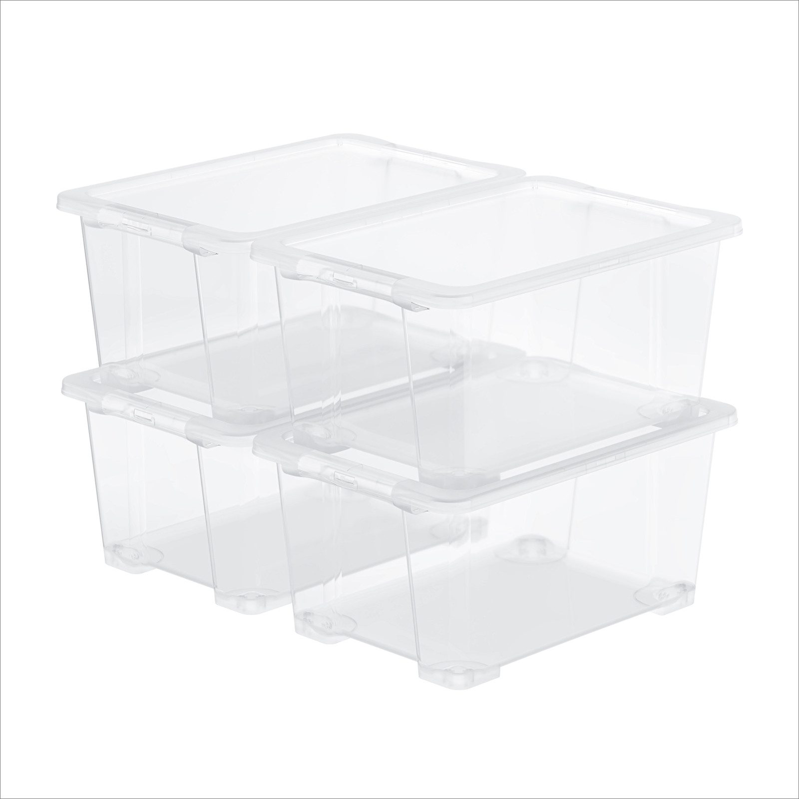 ROTHO Aufbewahrungsbox 4er-Set CORE BASIC 44L stapelbar transparente Box mit Deckel (Sichtboxen-Set, 4er-Set), Kunststoffbox ideal für Kleidung, Spielzeug und Haushaltsartikel
