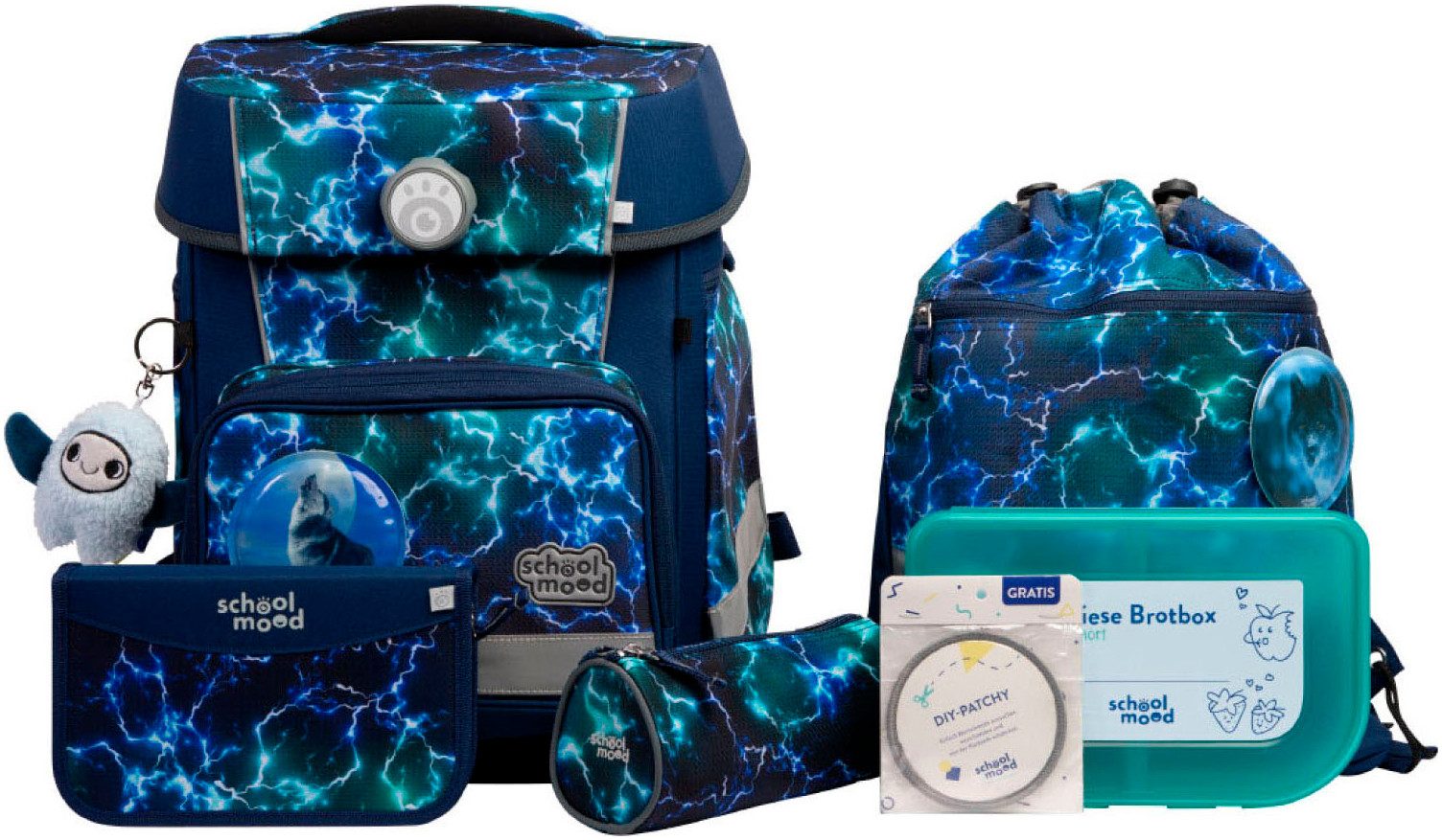 SCHOOL-MOOD® Schulranzen Champion Maxx Pro (Set, 7-tlg), mit LED-Patchy