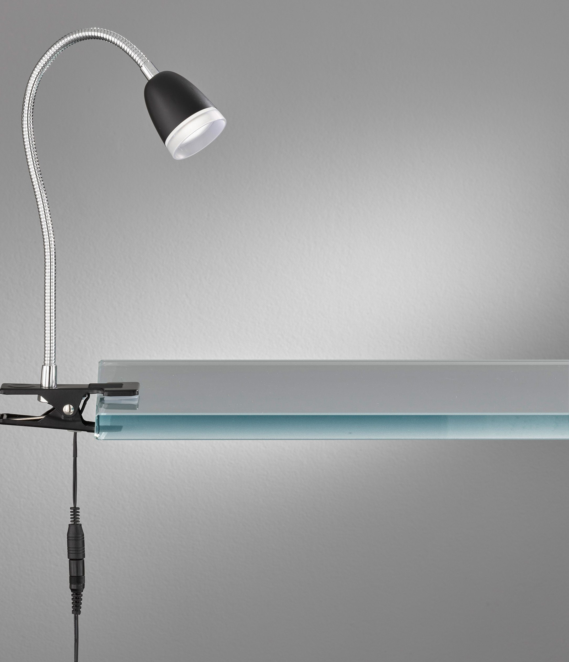 LED-Klemmleuchte Nox schwarz, Flexarm chrom günstig online kaufen