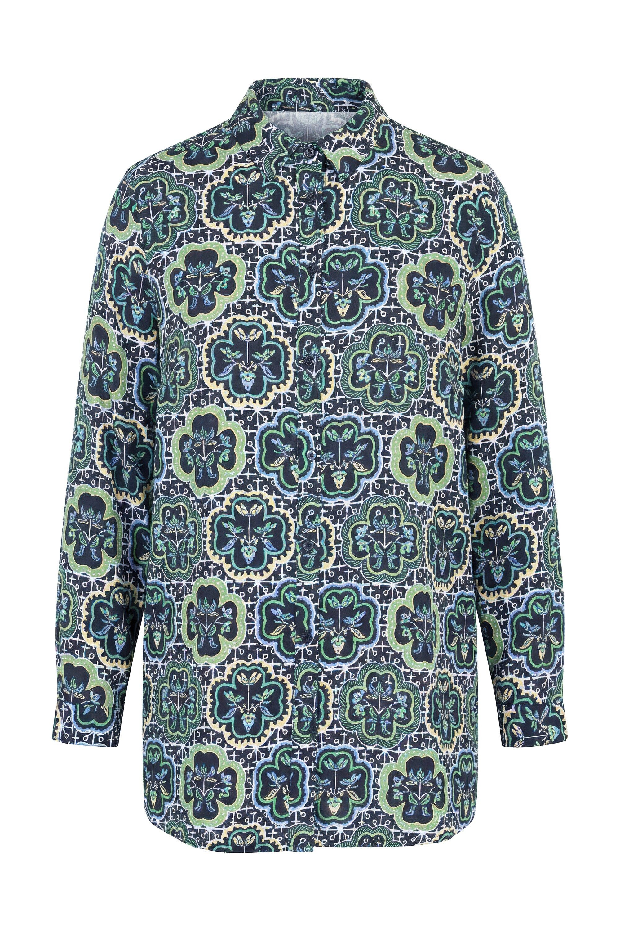 Hemdbluse Hemdbluse Straight Shape Kachel-Print Langarm