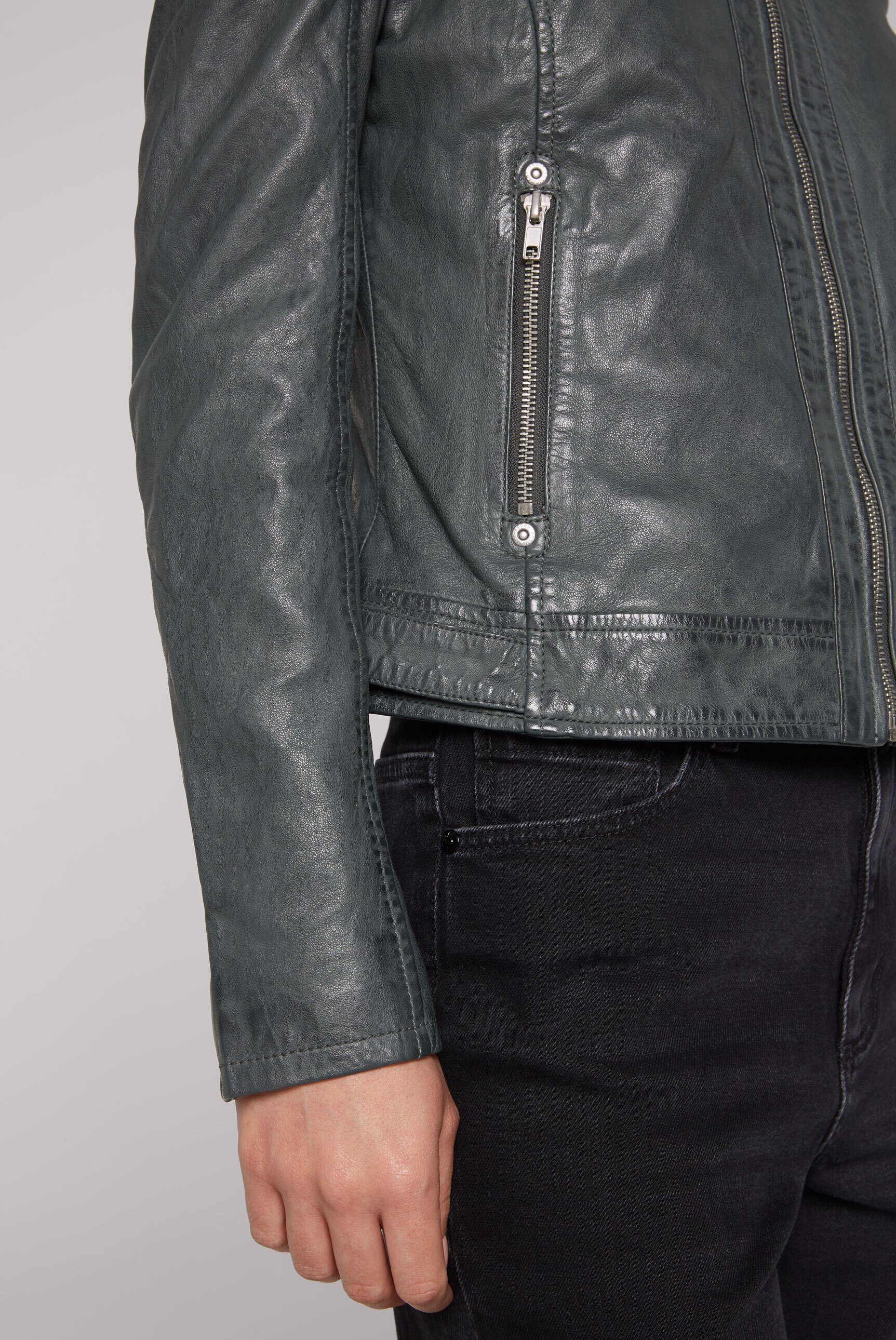 SOCCX Lederjacke mit Druckknopfriegel an den Seiten