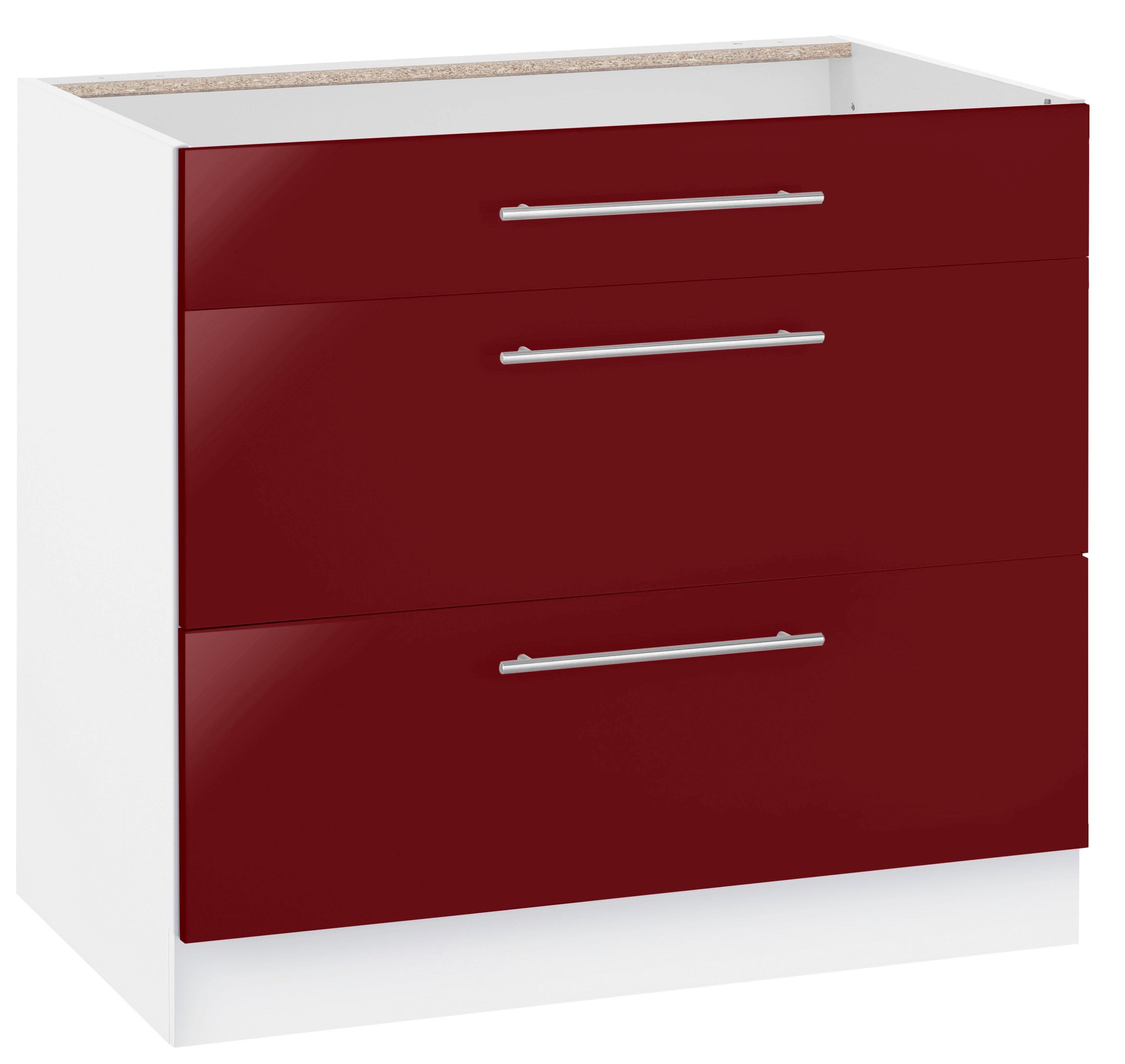 wiho Küchen Unterschrank Flexi2 Breite 90 cm rot Glanz/weiß