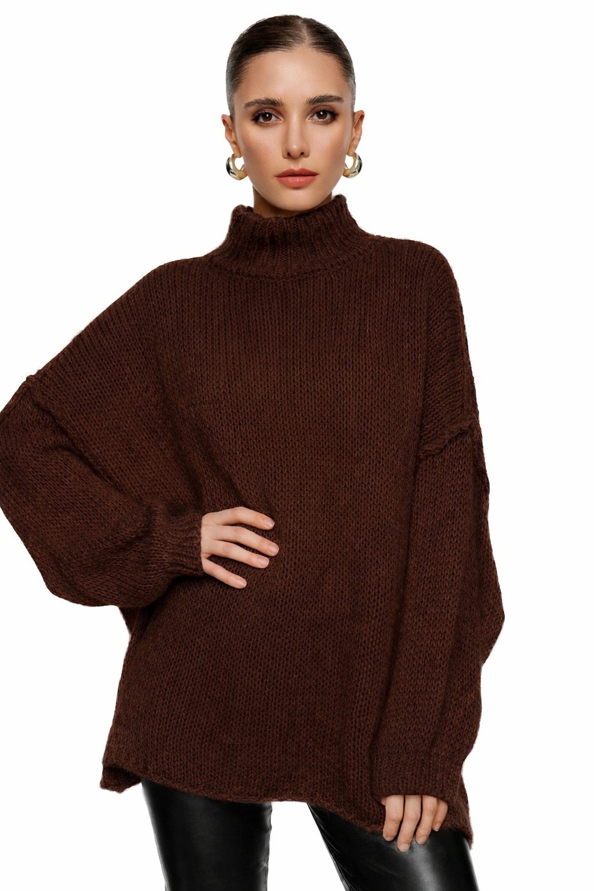 Worldclassca Longpullover WORLDCLASSCA Damen Oversize Strickpulllover Lang Pulli mit Steh Kragen Neue Kollektion - Stilvolle und gemütliche Strickmode für Damen