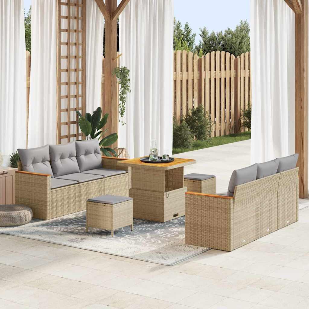 vidaXL Loungesofa Gartensofa-set 11 stk. 10-Sitzanzahl Beige und Hellgrau, 11 Teile