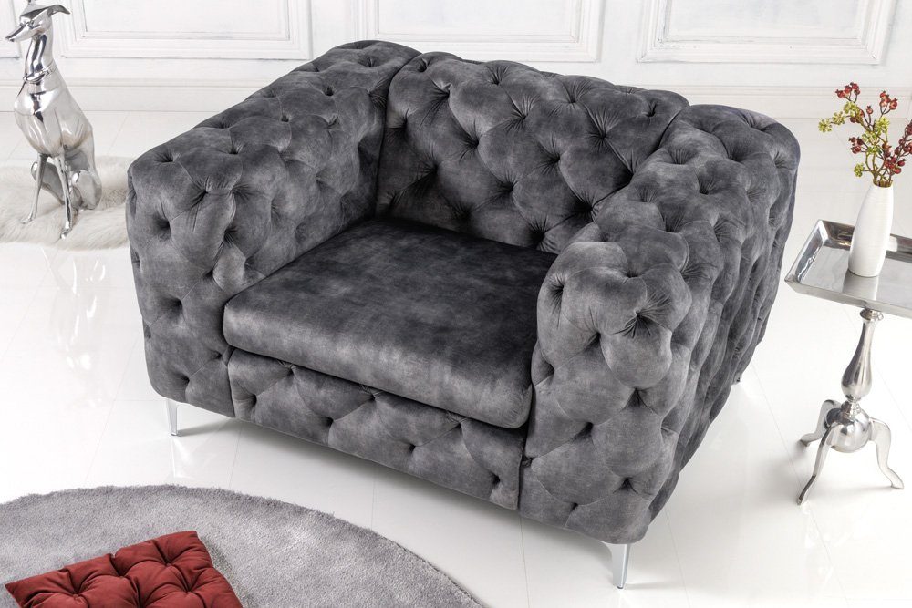 riess-ambiente Chesterfield-Sessel MODERN BAROCK 120cm dunkelgrau · Samt-Se günstig online kaufen
