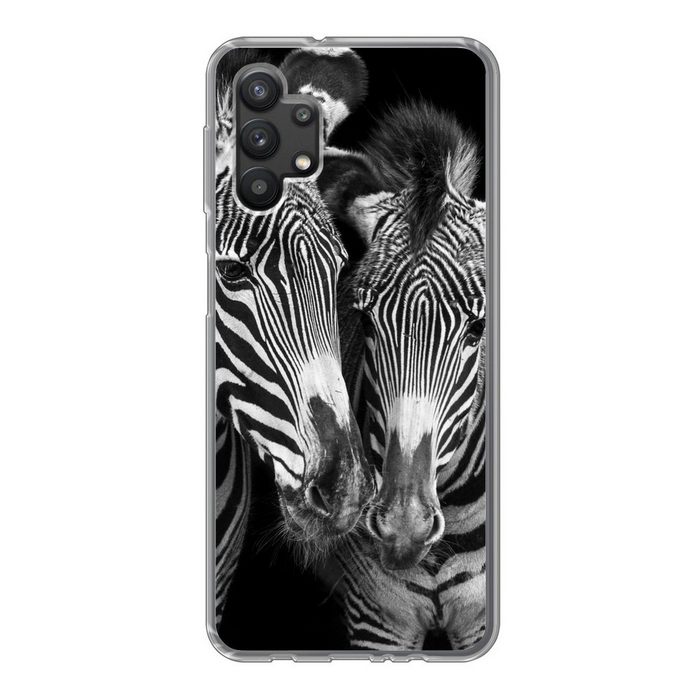 MuchoWow Handyhülle Tierprofil Zebras in Schwarz und Weiß Handyhülle Samsung Galaxy A32 5G Smartphone-Bumper Print Handy