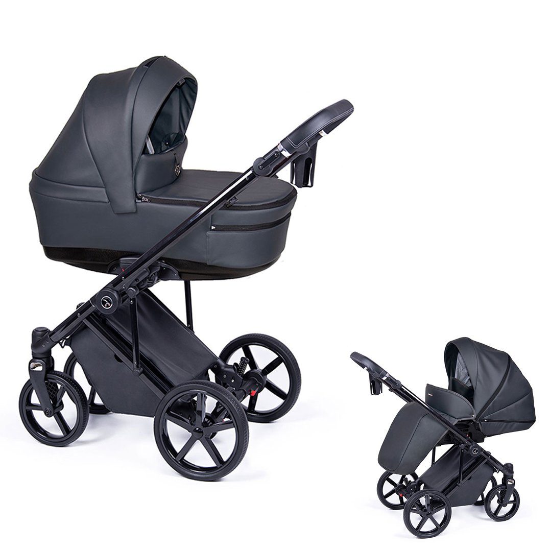 babies-on-wheels Kombi-Kinderwagen 2 in 1 Kinderwagen-Set Fado Eco - 14 Teile - in 21 Designs Grafit = Gestell schwarz