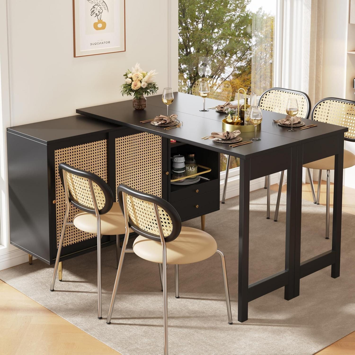 LuxusKollektion Stehtisch Stehtisch drehbar ausziehbar Rattan schwarz (1-St)