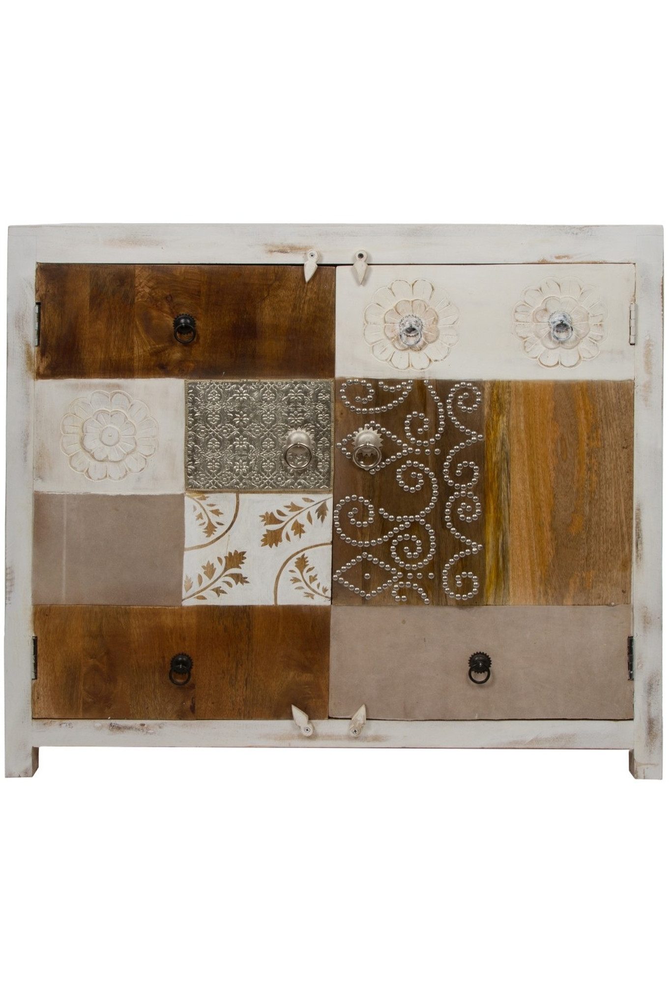 Wohnando Kommode Moderne Kunst Kommode "Wim", Shabby Chic Look, 90x100x40cm, Wohnzimmer, Stilmix, Stauraum, Holz Design, Metall, Schafzimmer, Sideboard